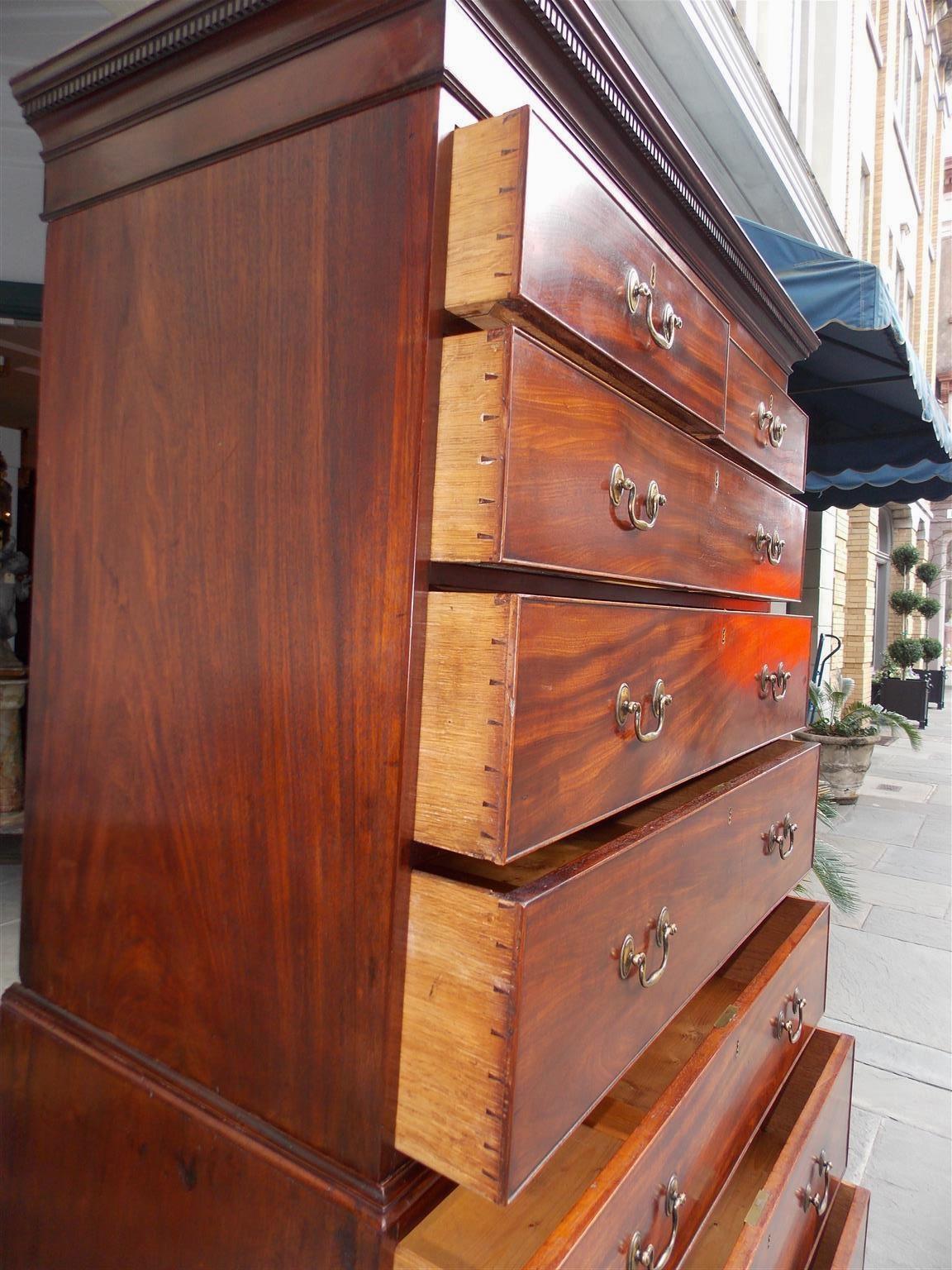 American Chippendale Mahogany Graduated Chest on Chest with Bracket Feet. C 1780 6