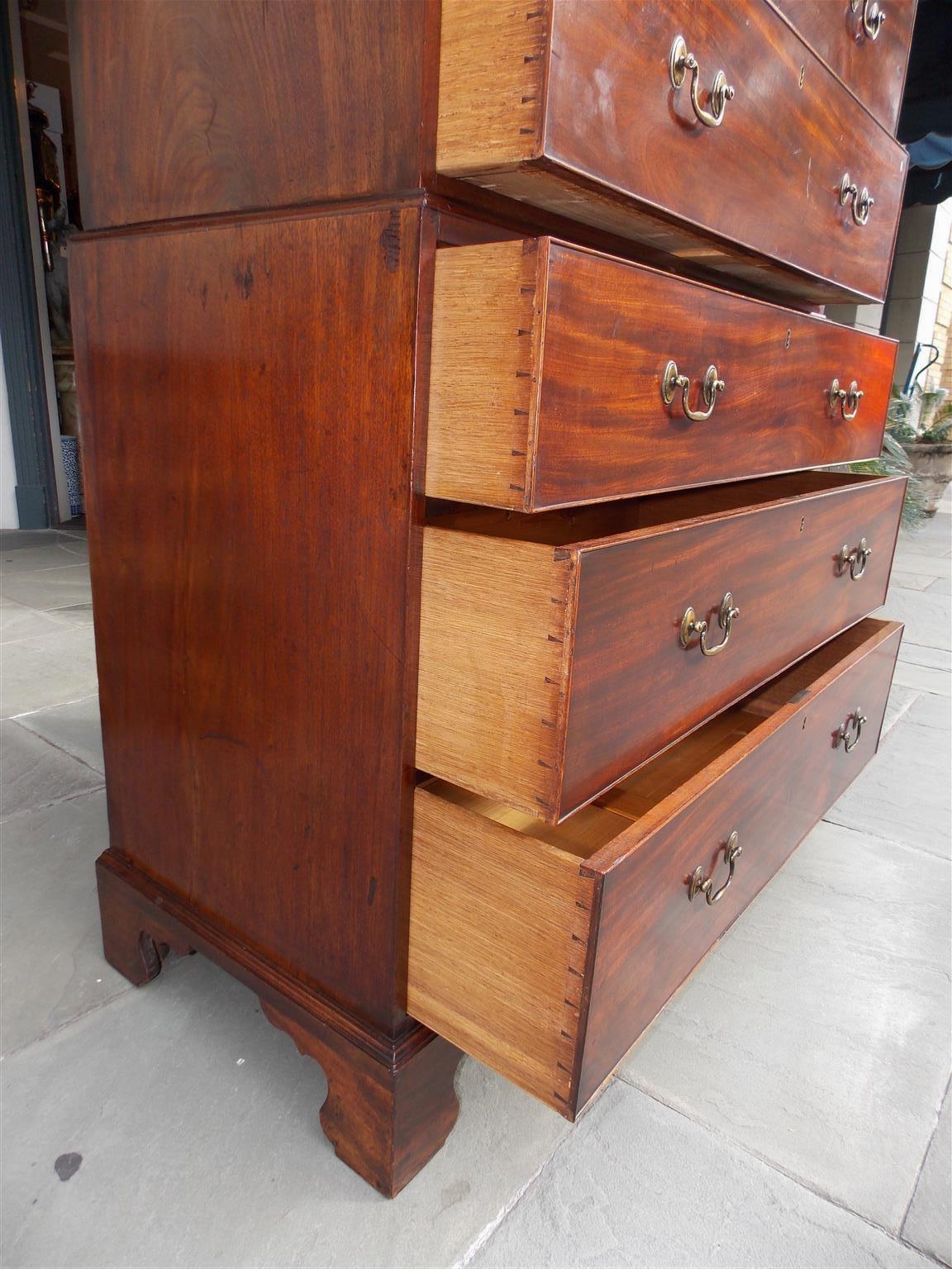 American Chippendale Mahogany Graduated Chest on Chest with Bracket Feet. C 1780 7