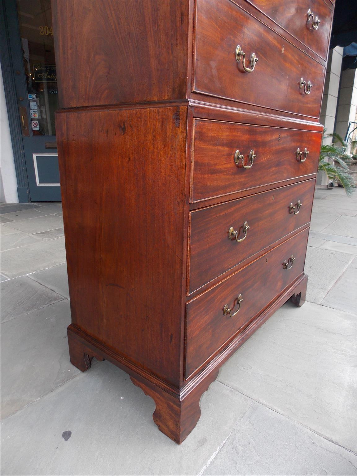 American Chippendale Mahogany Graduated Chest on Chest with Bracket Feet. C 1780 2
