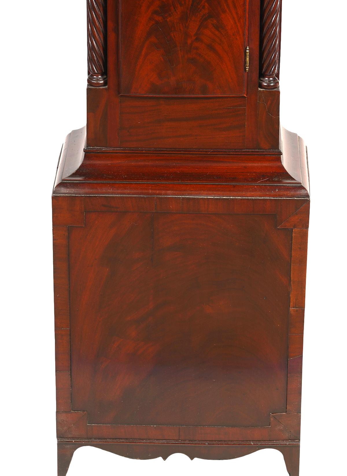 American Chippendale Mahogany Tall Case 8 Day Mahogany Clock, circa 1830 In Good Condition In Ft. Lauderdale, FL