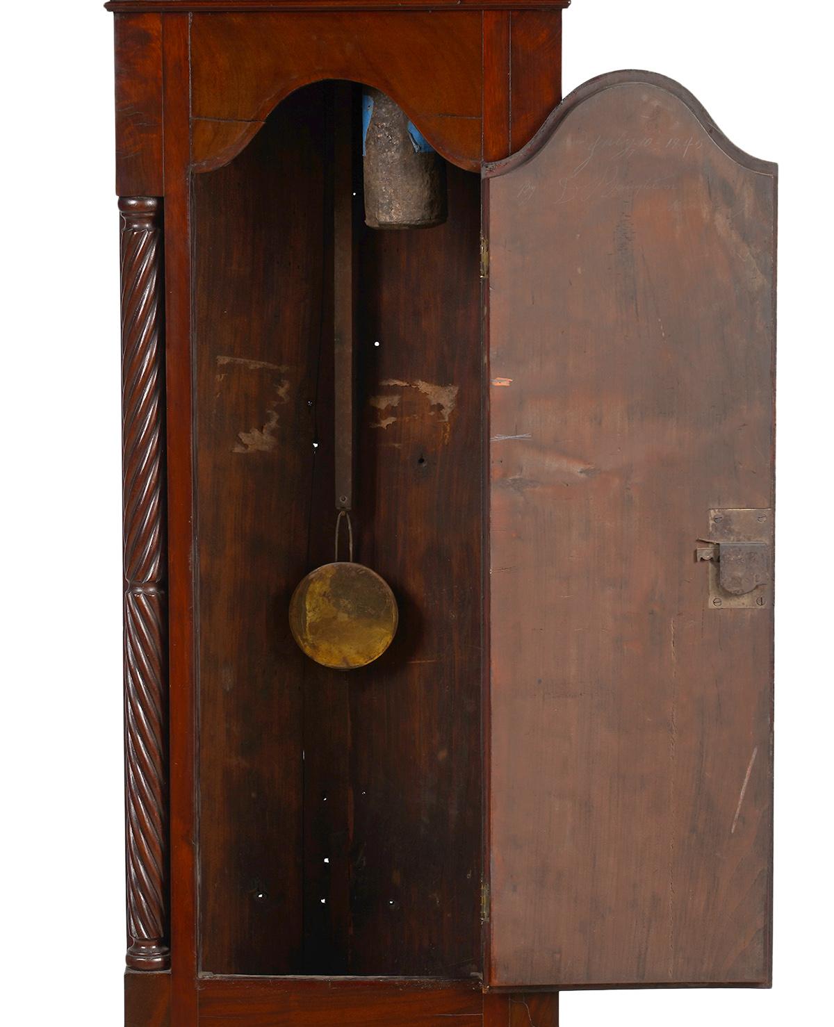 19th Century American Chippendale Mahogany Tall Case 8 Day Mahogany Clock, circa 1830
