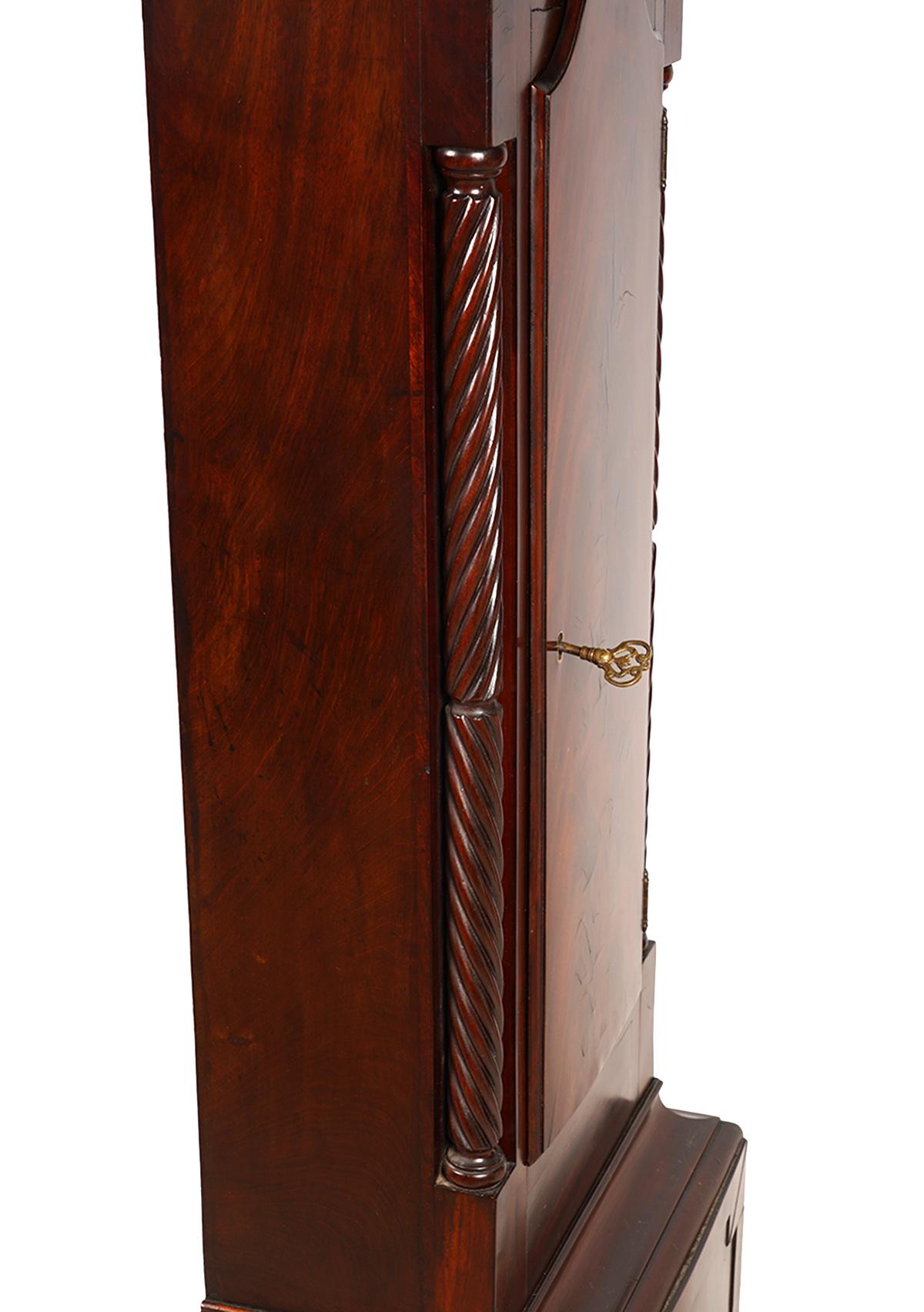 American Chippendale Mahogany Tall Case 8 Day Mahogany Clock, circa 1830 1