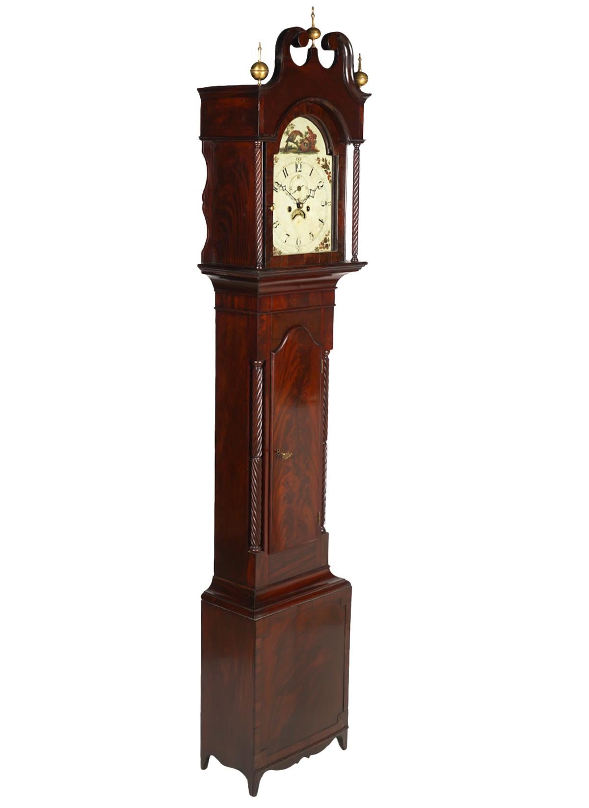 American Chippendale Mahogany Tall Case 8 Day Mahogany Clock, circa 1830 3
