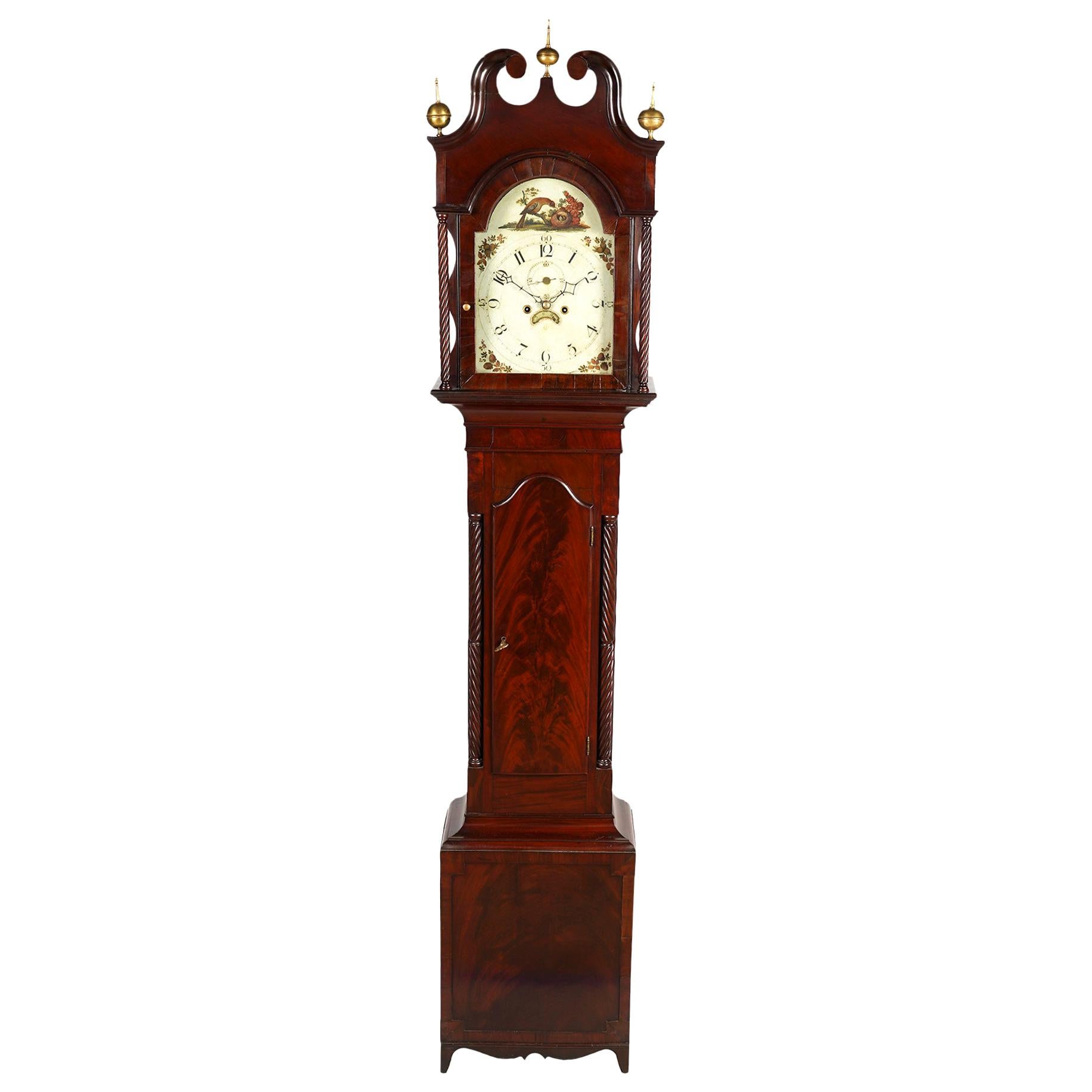 American Chippendale Mahogany Tall Case 8 Day Mahogany Clock, circa 1830