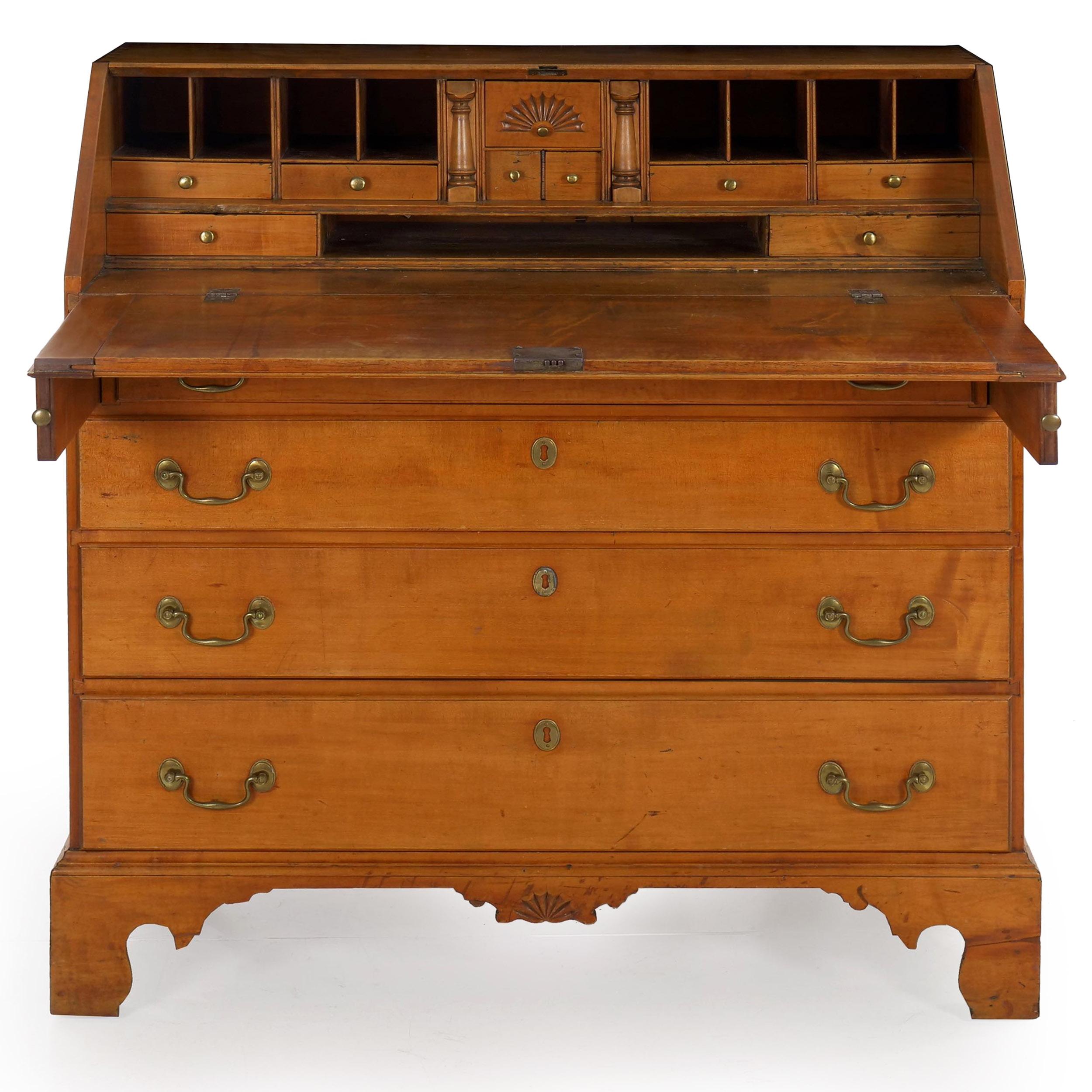 18th Century and Earlier American Chippendale Maple Antique Slant-Front Writing Desk, Massachusetts