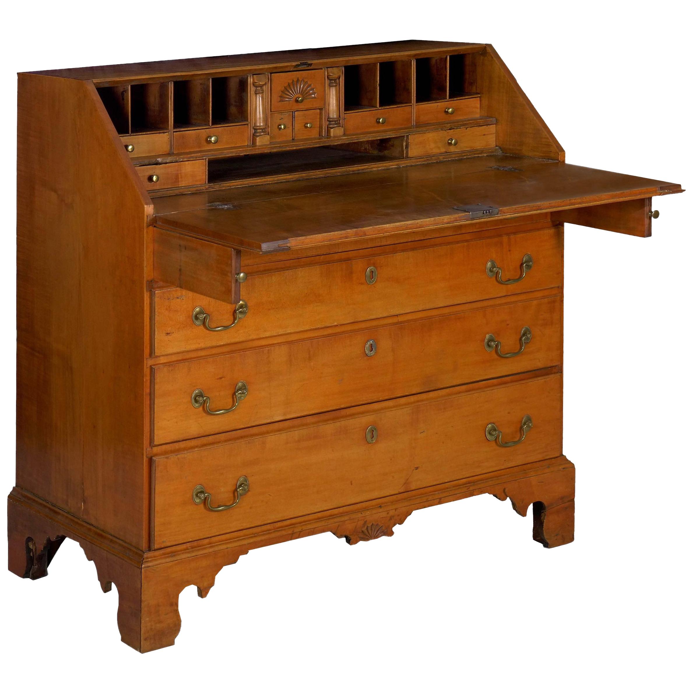 American Chippendale Maple Antique Slant-Front Writing Desk, Massachusetts