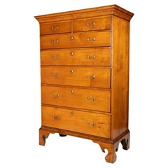 Antique American Chippendale Maple Tray Top Tall Chest with Divided Top Drawer, 1770-80