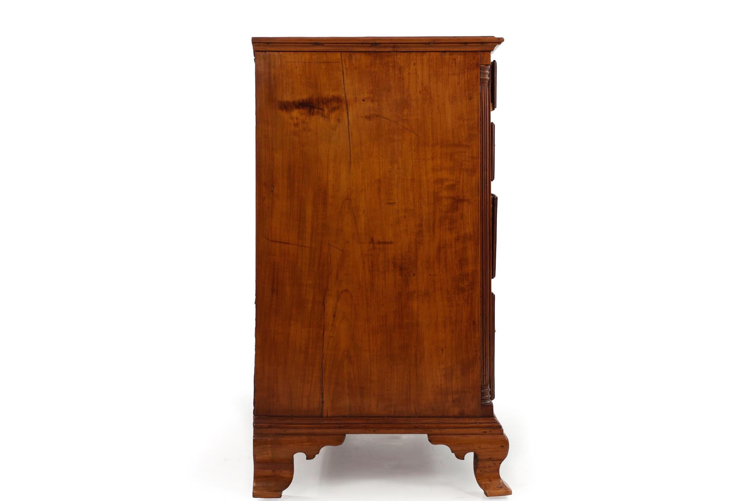 Brass American Chippendale Tiger Maple Chest of Drawers, circa 1790