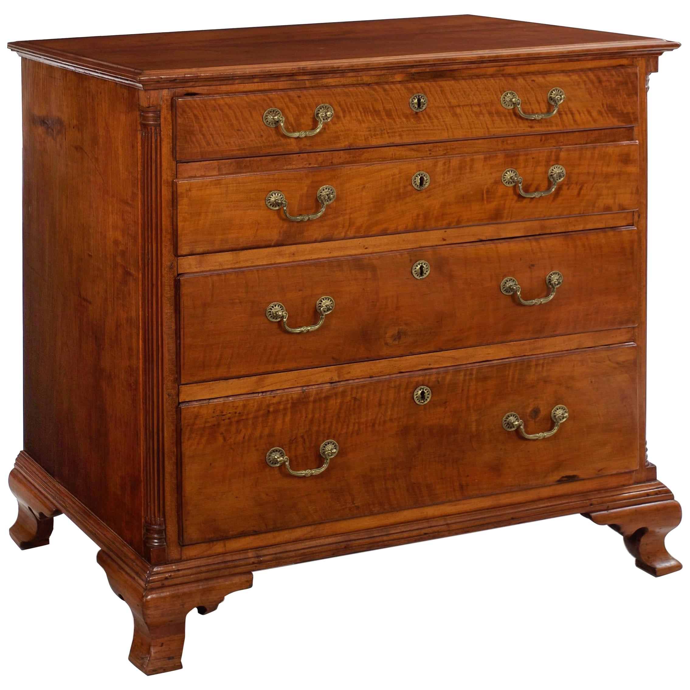 American Chippendale Tiger Maple Chest of Drawers, circa 1790