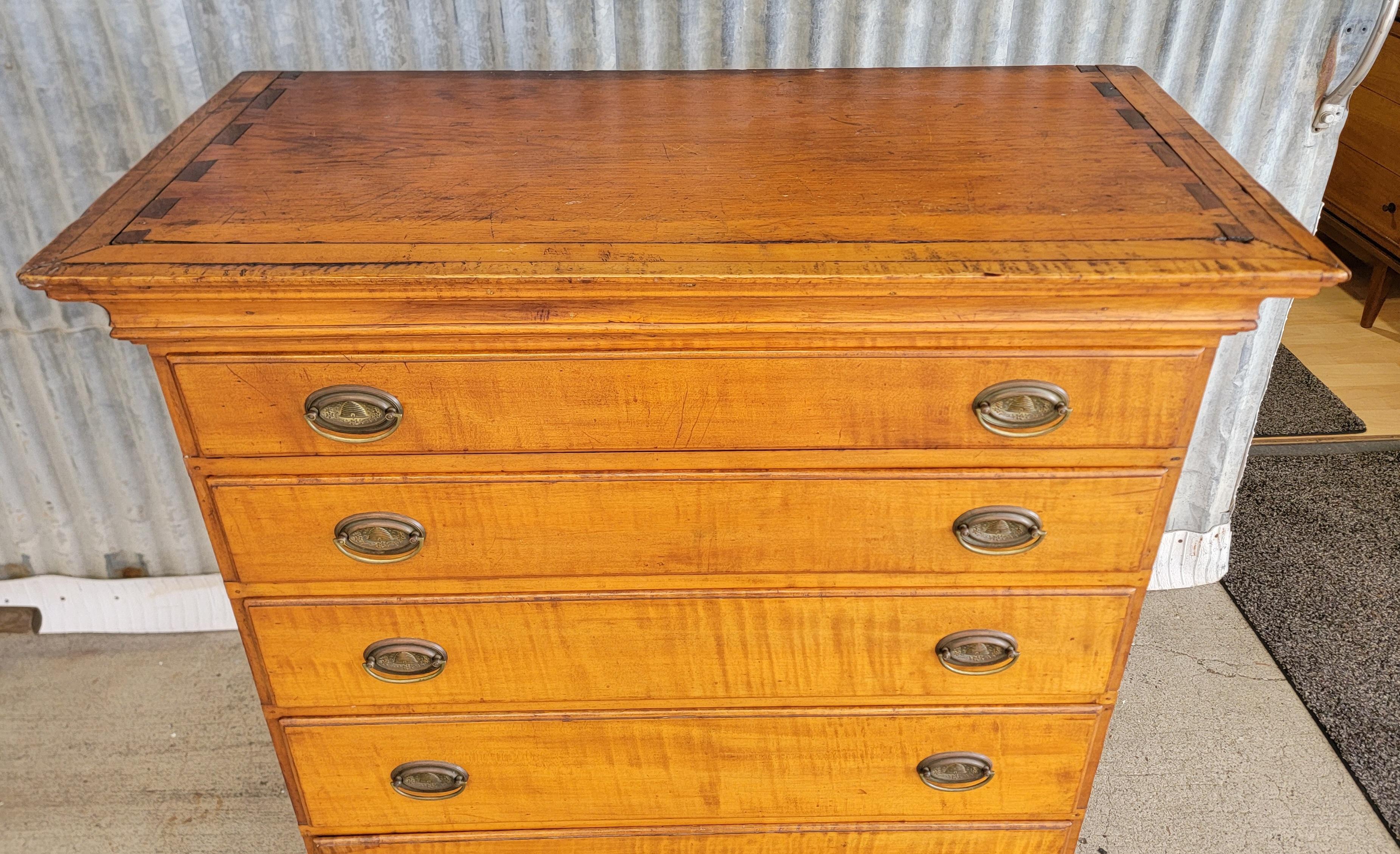 American Chippendale Tiger Maple Tall Chest / Dresser For Sale 8