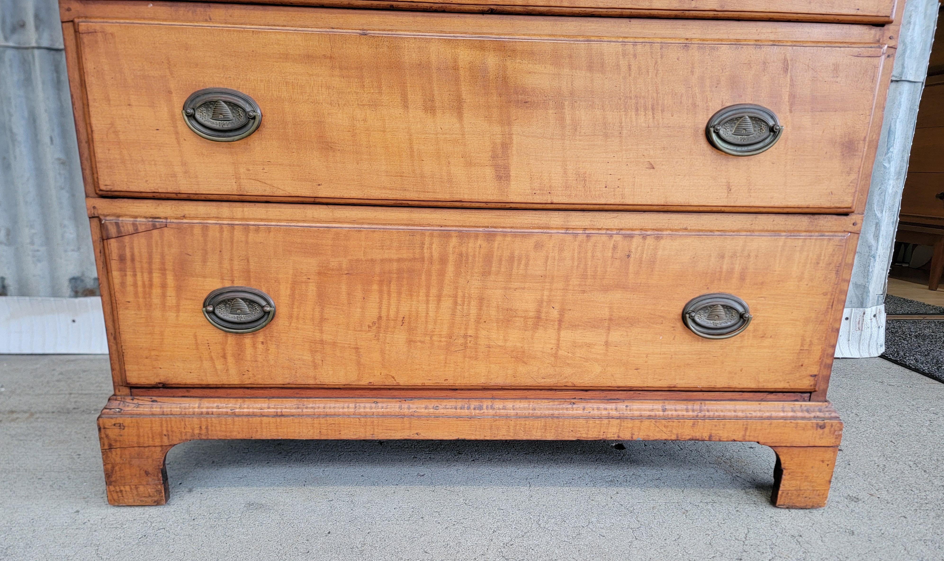 American Chippendale Tiger Maple Tall Chest / Dresser For Sale 9