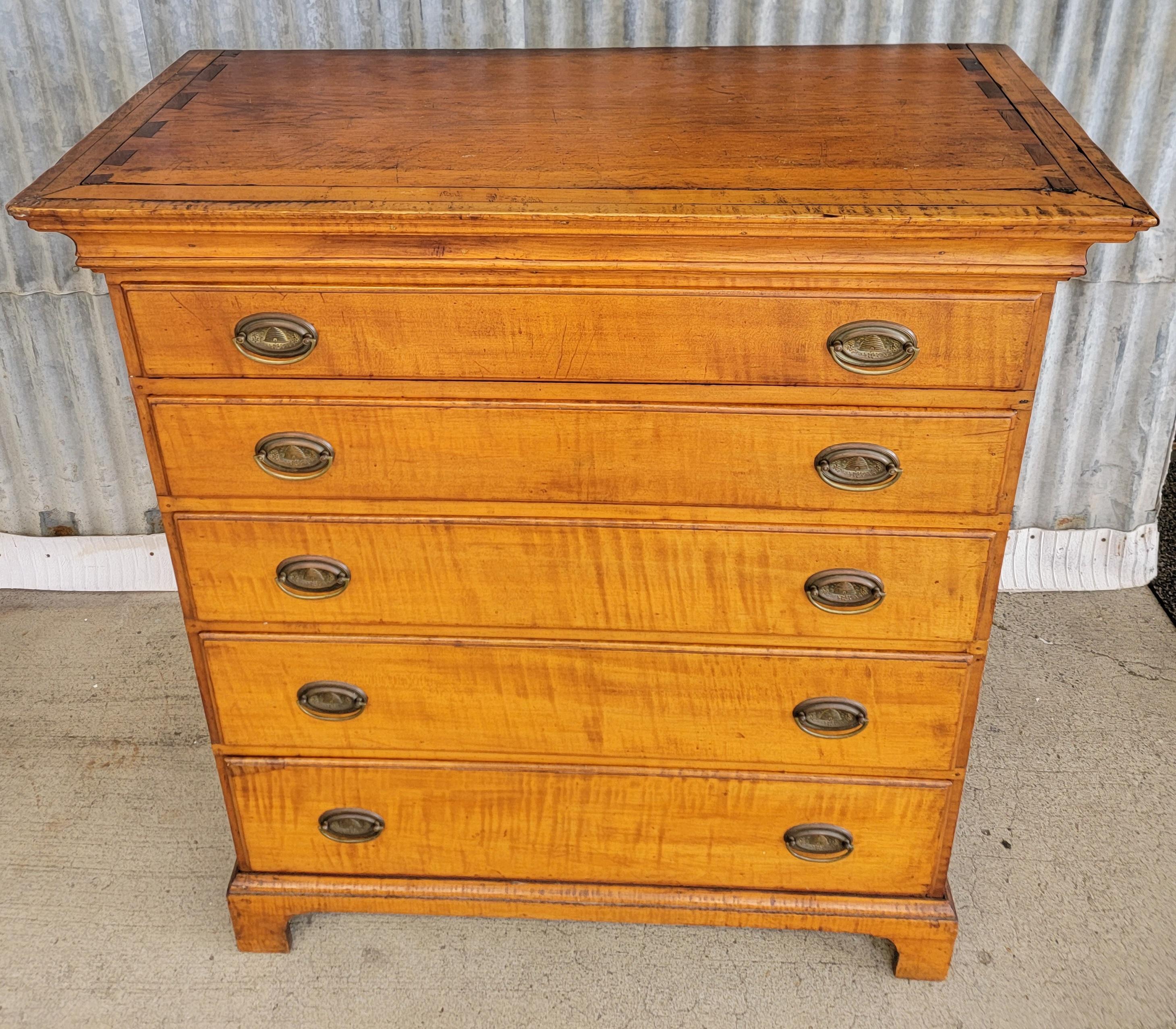19th Century American Chippendale Tiger Maple Tall Chest / Dresser For Sale