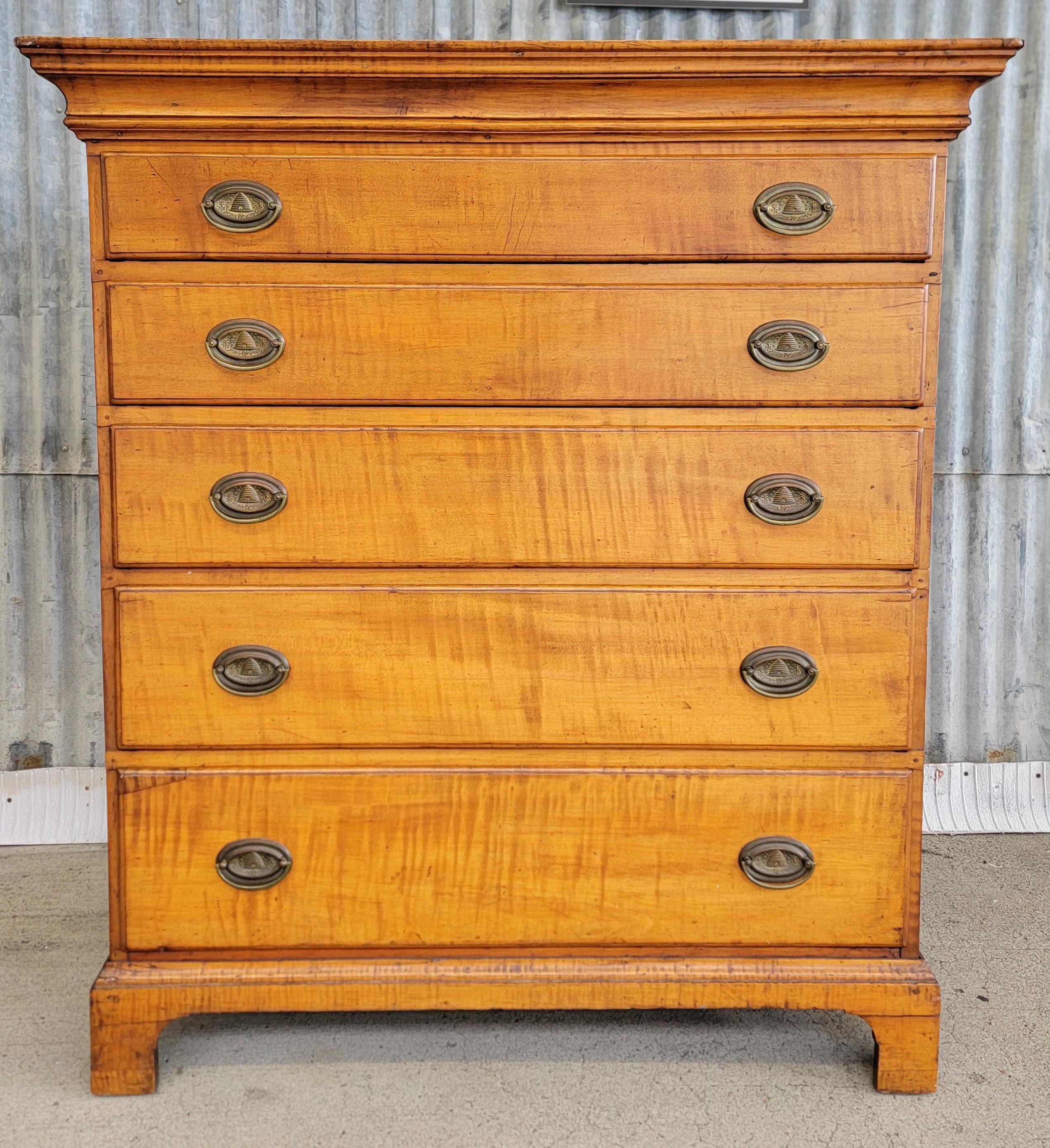 American Chippendale Tiger Maple Tall Chest / Dresser For Sale 2