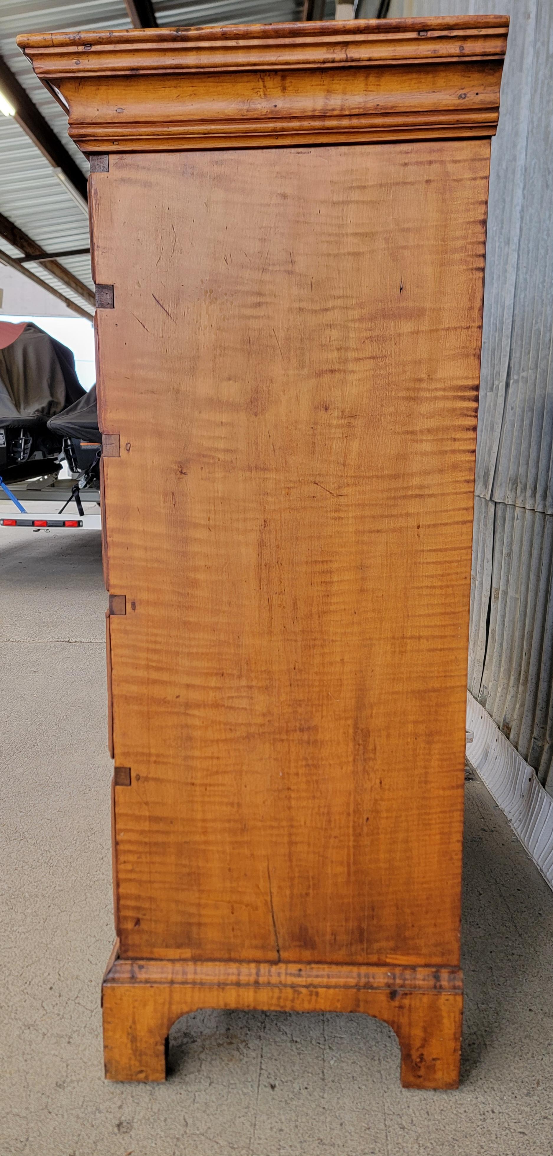 American Chippendale Tiger Maple Tall Chest / Dresser For Sale 5