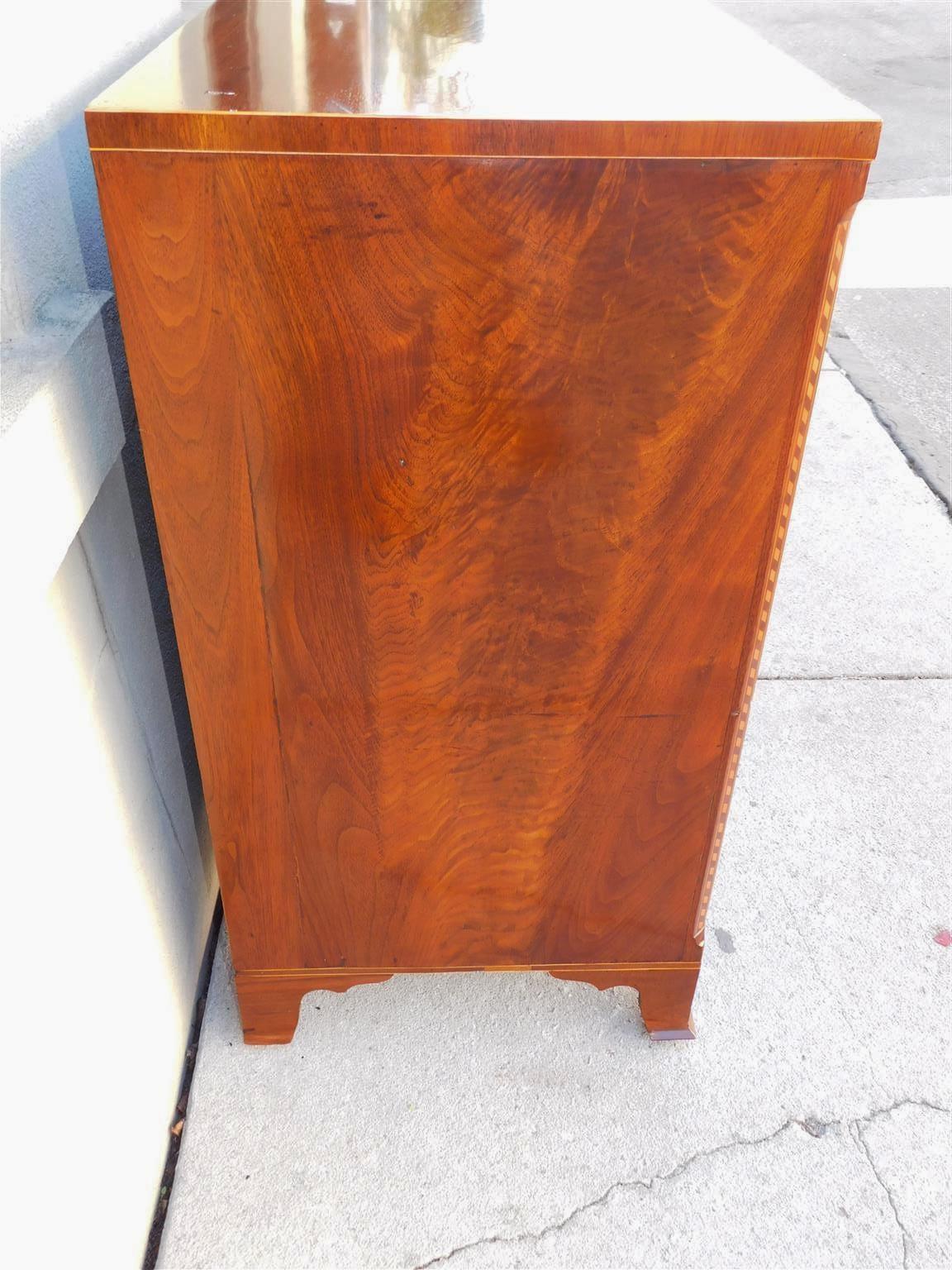 American Chippendale Walnut Inlaid Chest of Drawers with Orig. Bracket Feet 1790 For Sale 4