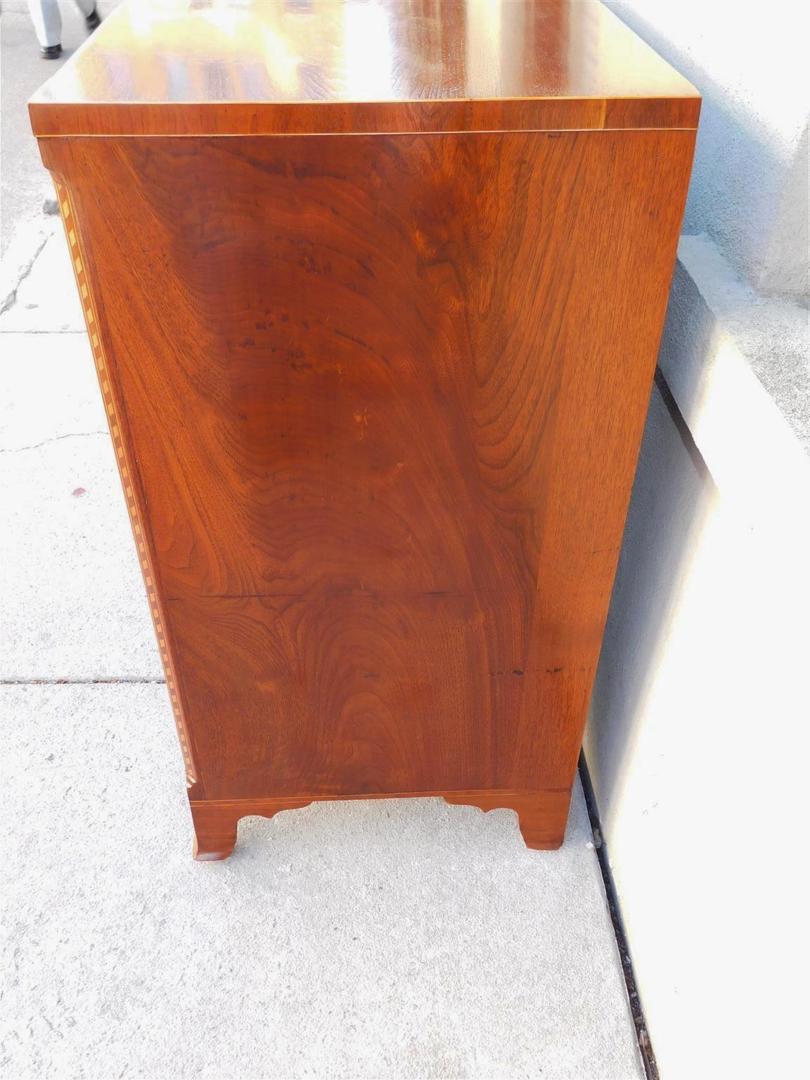 American Chippendale Walnut Inlaid Chest of Drawers with Orig. Bracket Feet 1790 For Sale 5