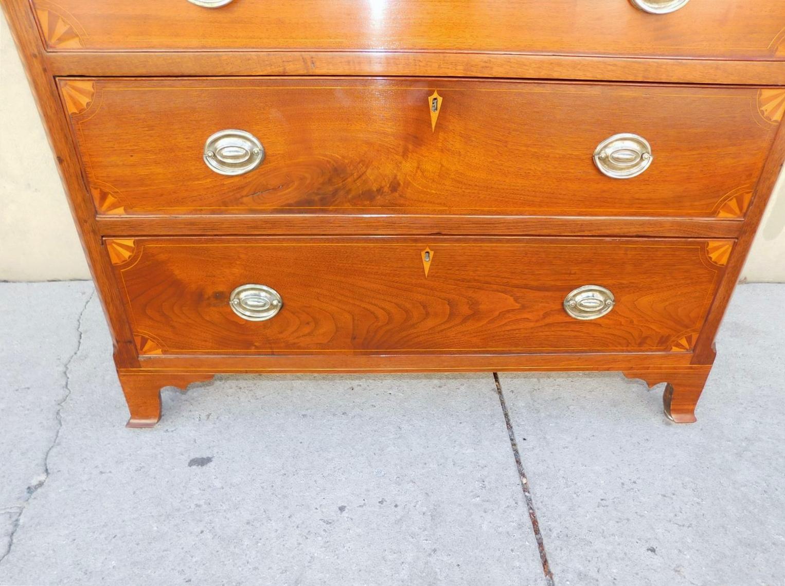 American Chippendale Walnut Inlaid Chest of Drawers with Orig. Bracket Feet 1790 For Sale 10
