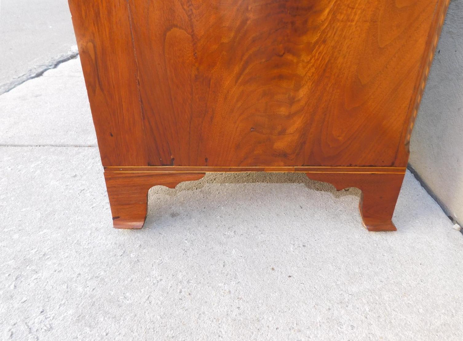 American Chippendale Walnut Inlaid Chest of Drawers with Orig. Bracket Feet 1790 For Sale 13
