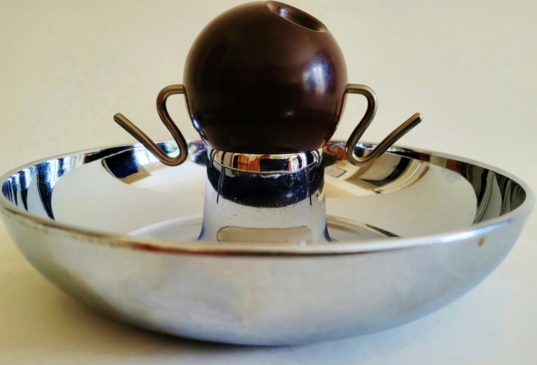 American Chrome Ashtray with Bakelite Ball Snuffer and Two Chrome