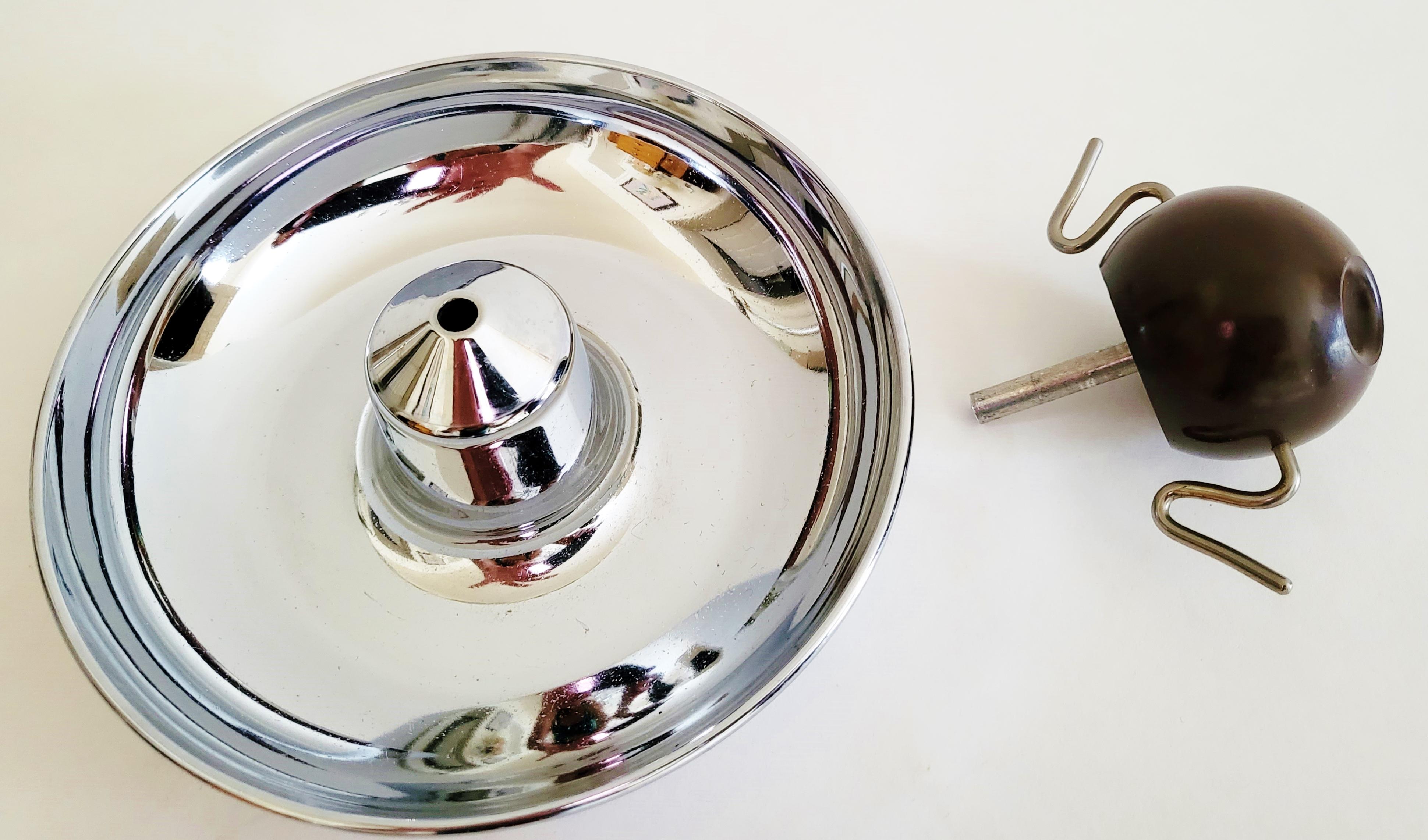 Art Deco American Chrome Ashtray with Bakelite Ball Snuffer & Two Chrome Cigarette Rests For Sale