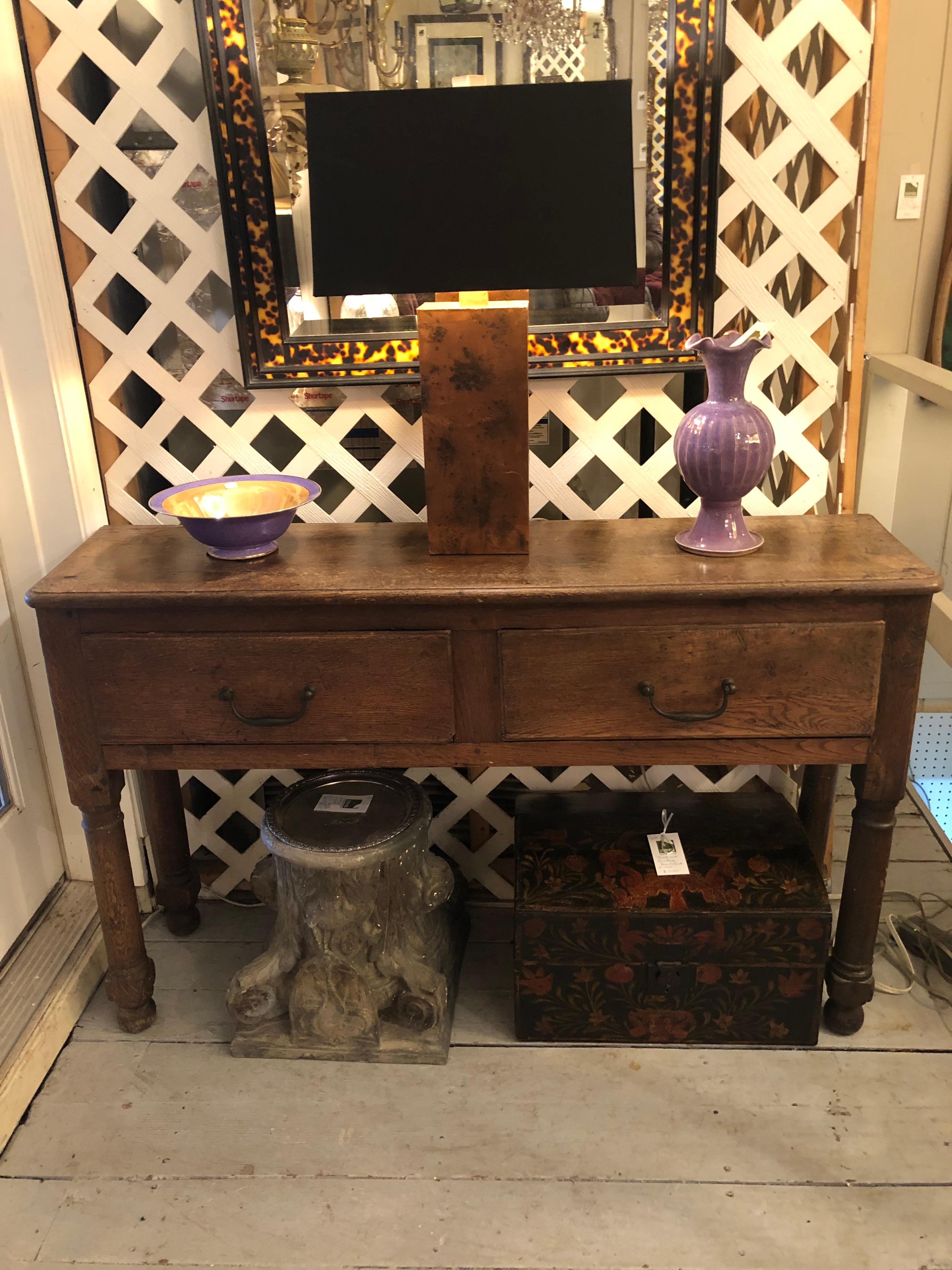 American Chunky Primitive Oak Console with iron Handles 6