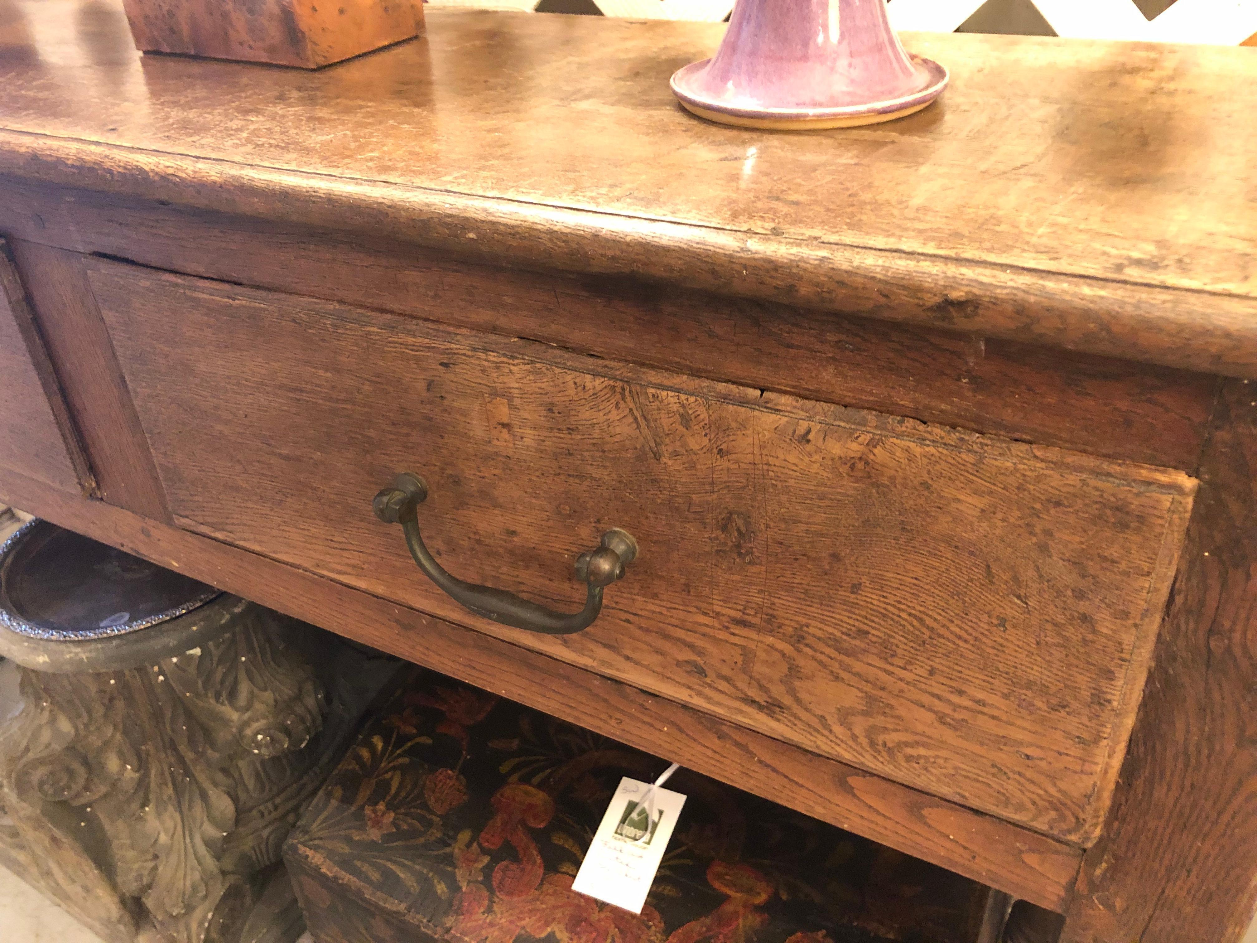 American Chunky Primitive Oak Console with iron Handles 7