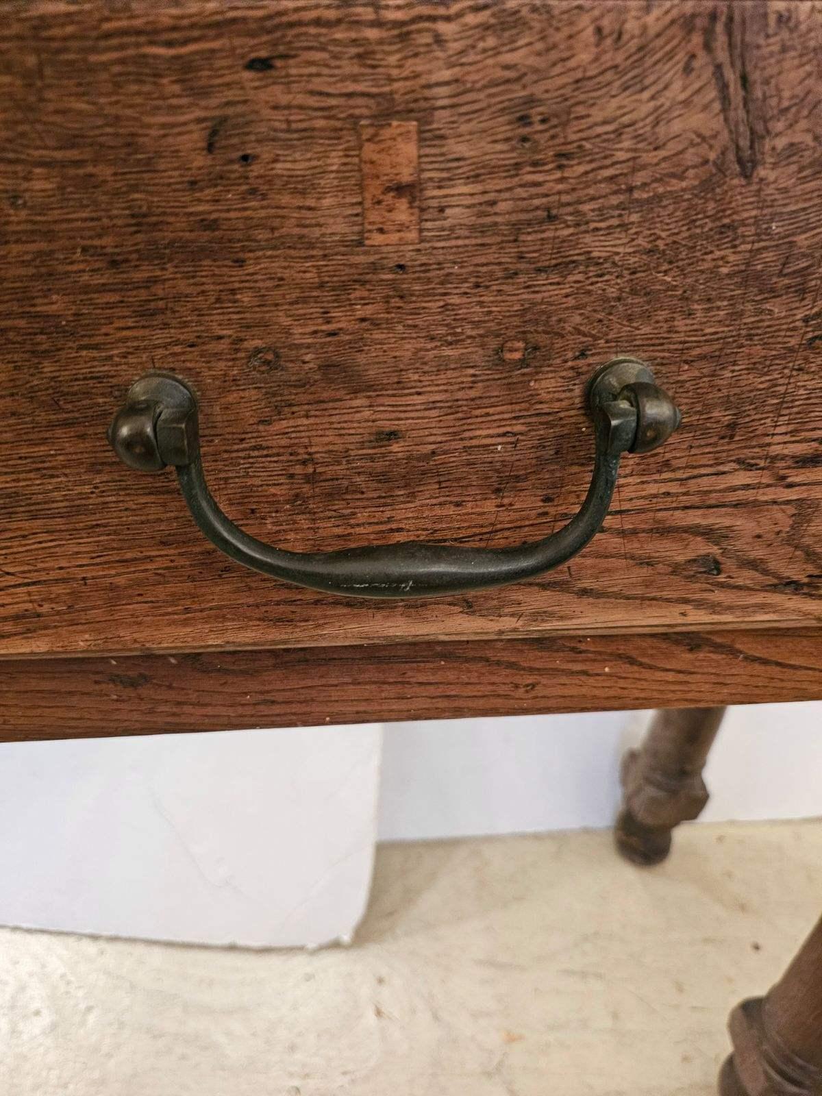 Rustic American Chunky Primitive Oak Console with iron Handles