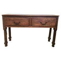 American Chunky Primitive Oak Console with iron Handles
