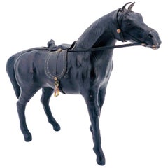 American Classic Antique Balck Horse Sculpture Leather Wrapped