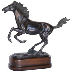 Antique American Classic Bronze and Wood Horse Statue