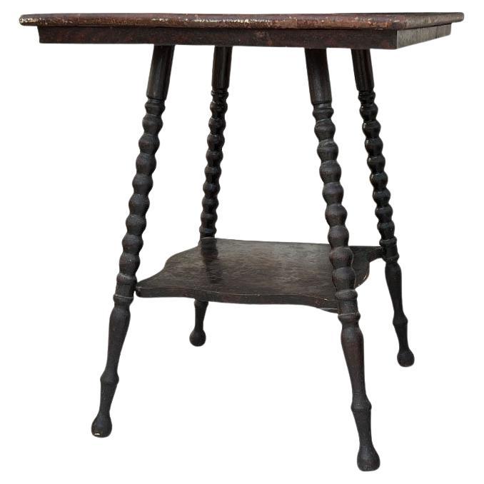 American Classical Bobbin Leg Wood 2-Tier Turned Leg Side Table, 19th Century For Sale