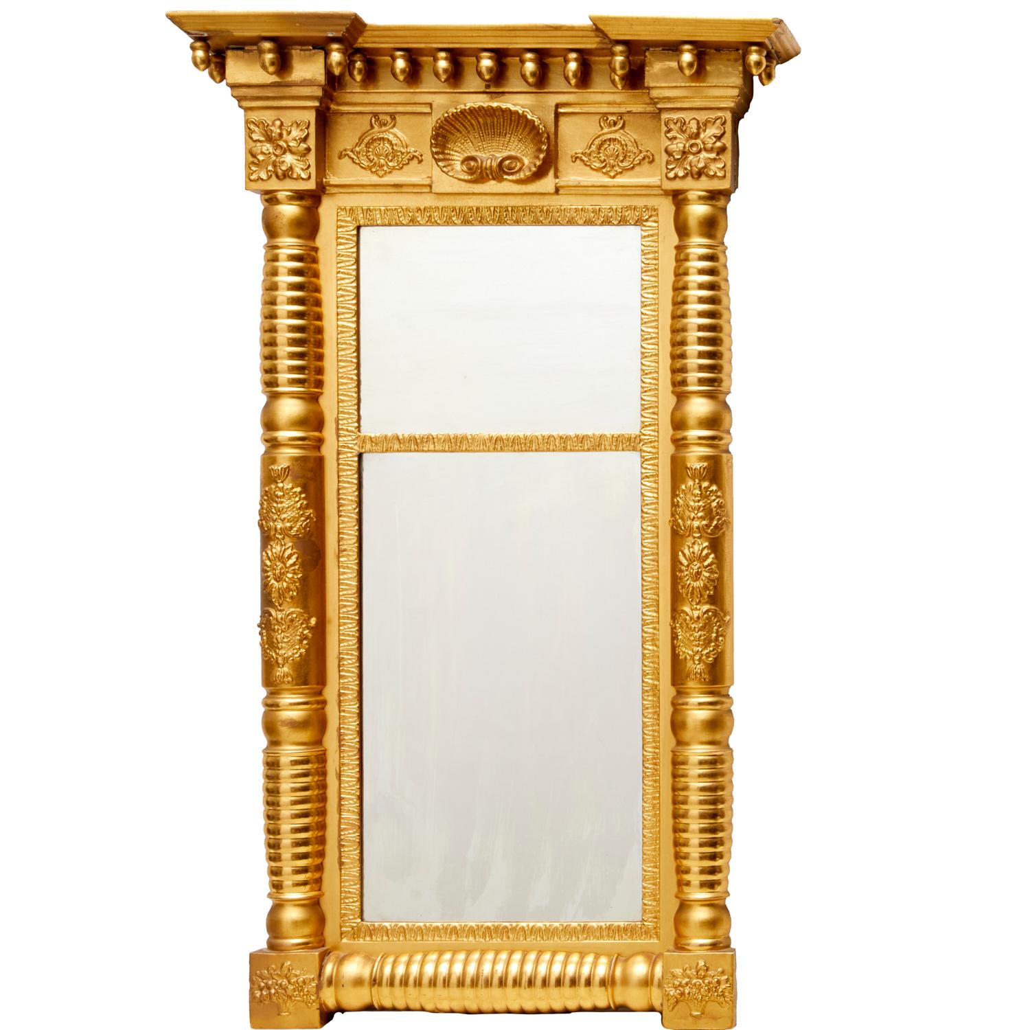 American Classical Carved Giltwood Pier Mirror with Floral and Shell Decoration 5