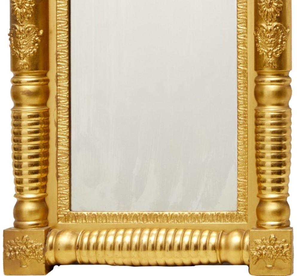 Hand-Carved American Classical Carved Giltwood Pier Mirror with Floral and Shell Decoration
