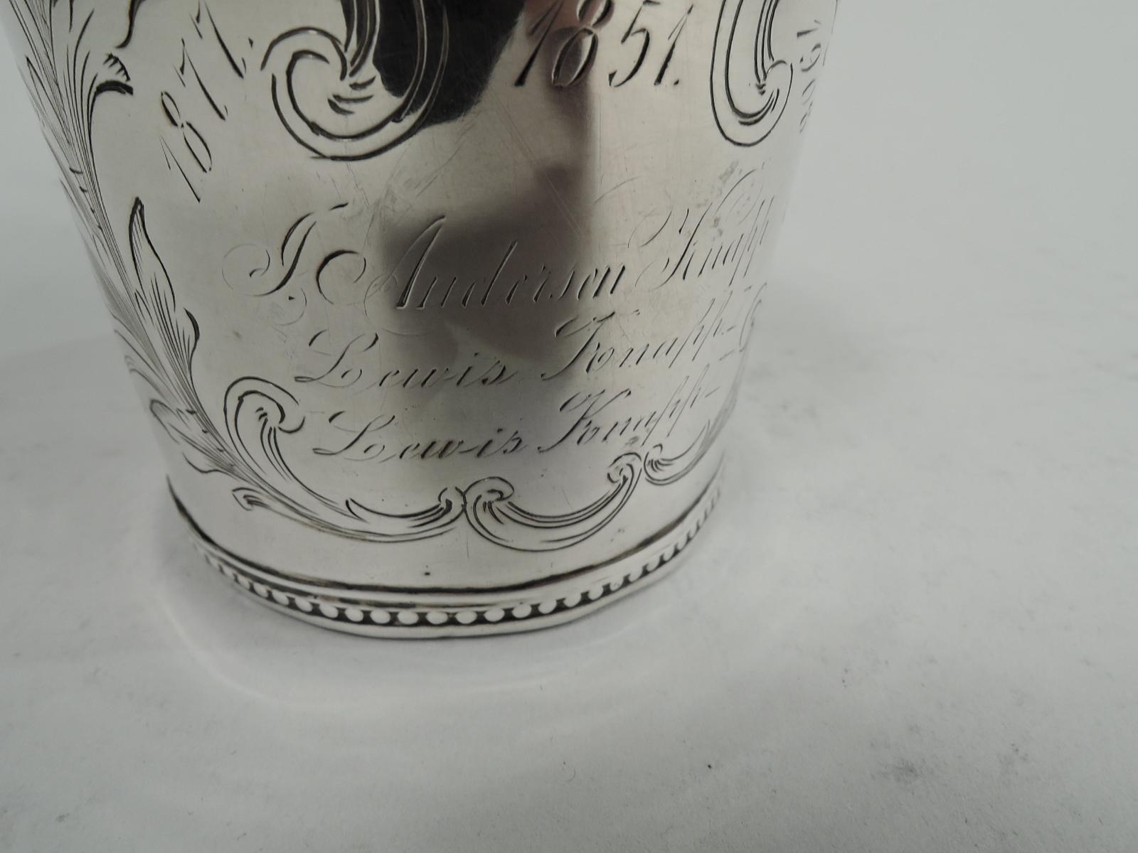 19th Century American Classical Coin Silver Christening Mug by Tifft & Whiting For Sale