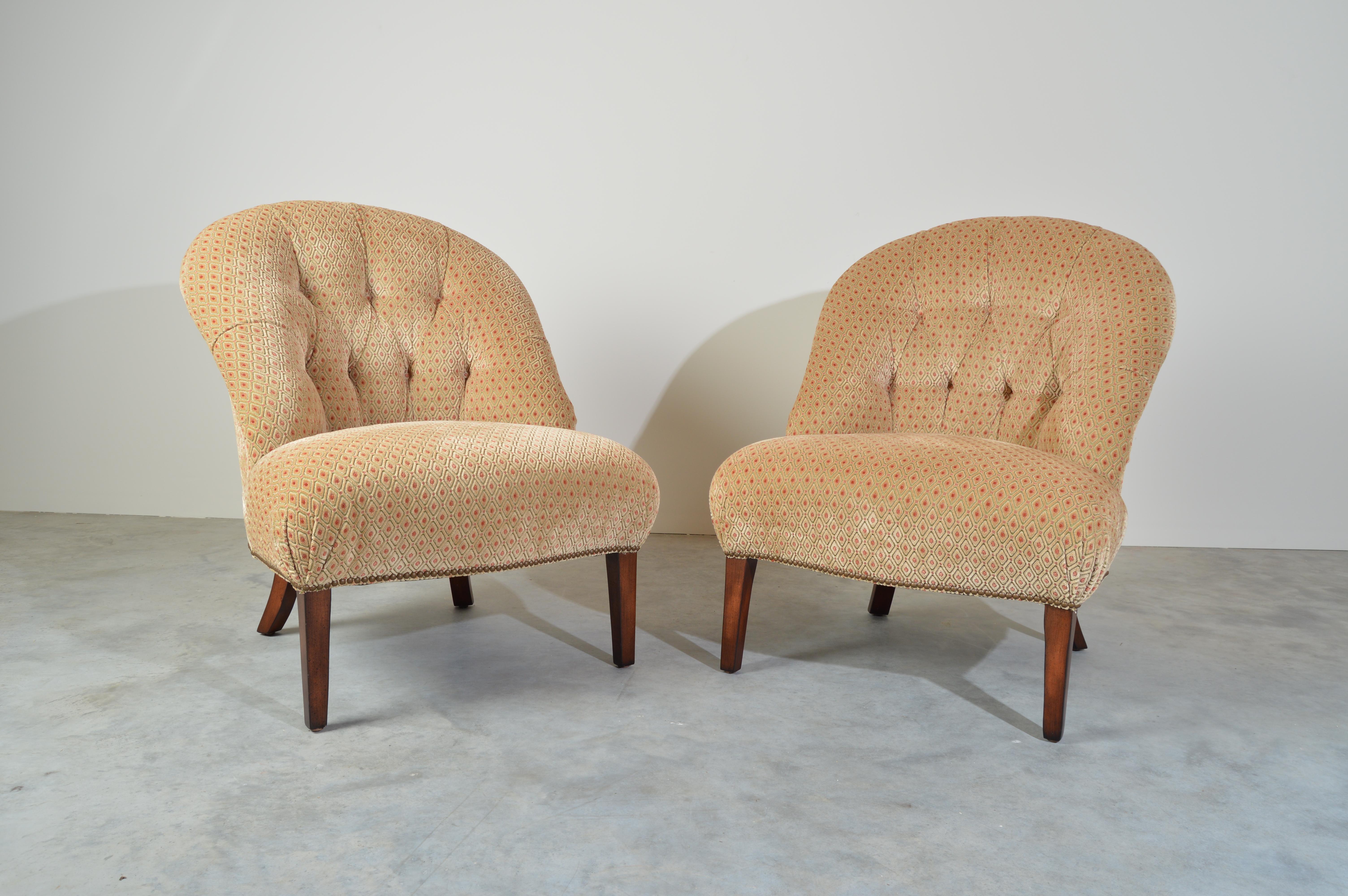 American Classical Edward Ferrell Tufted Slipper/Lounge Chairs In Excellent Condition In Southampton, NJ
