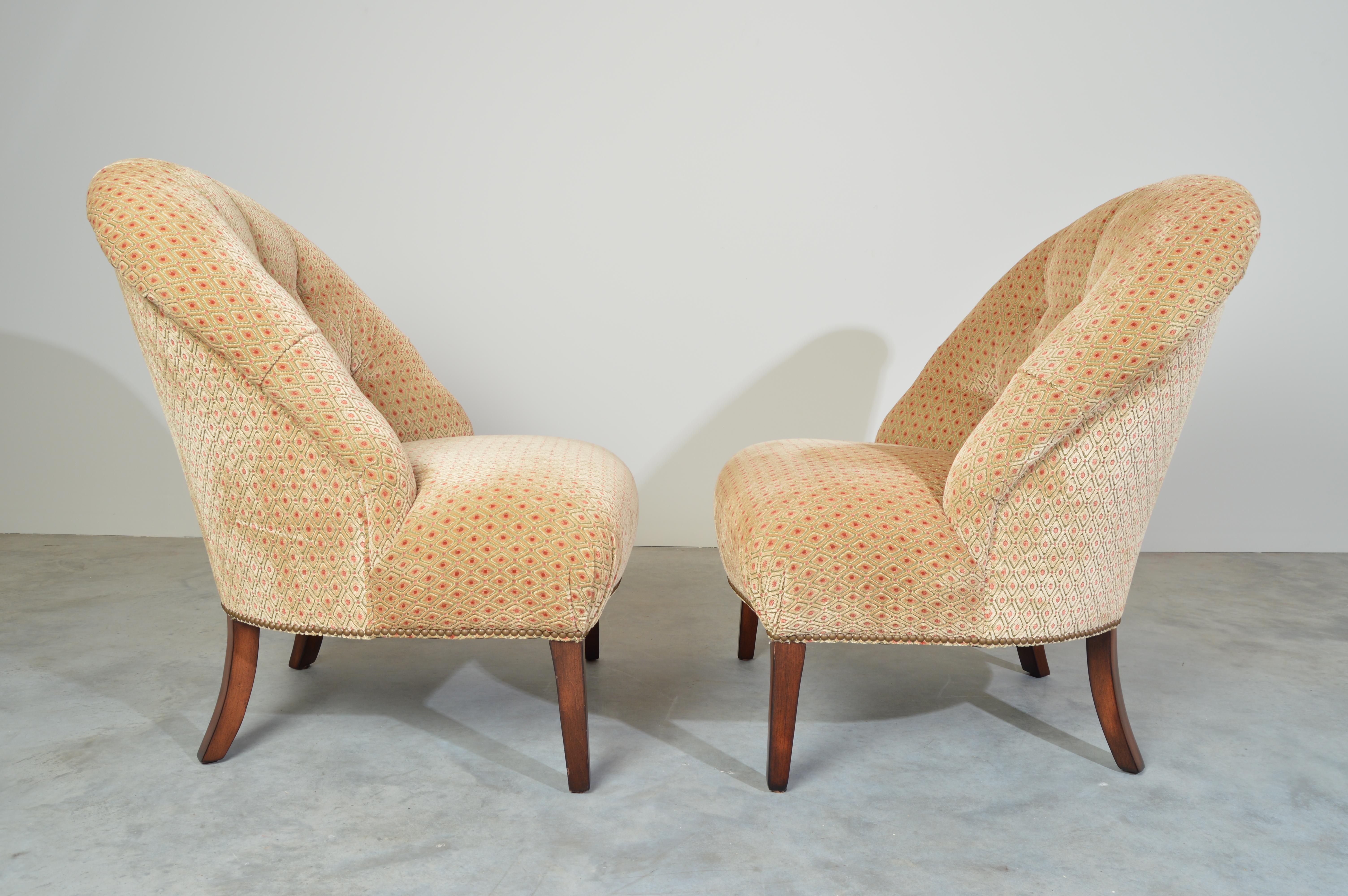 Contemporary American Classical Edward Ferrell Tufted Slipper/Lounge Chairs