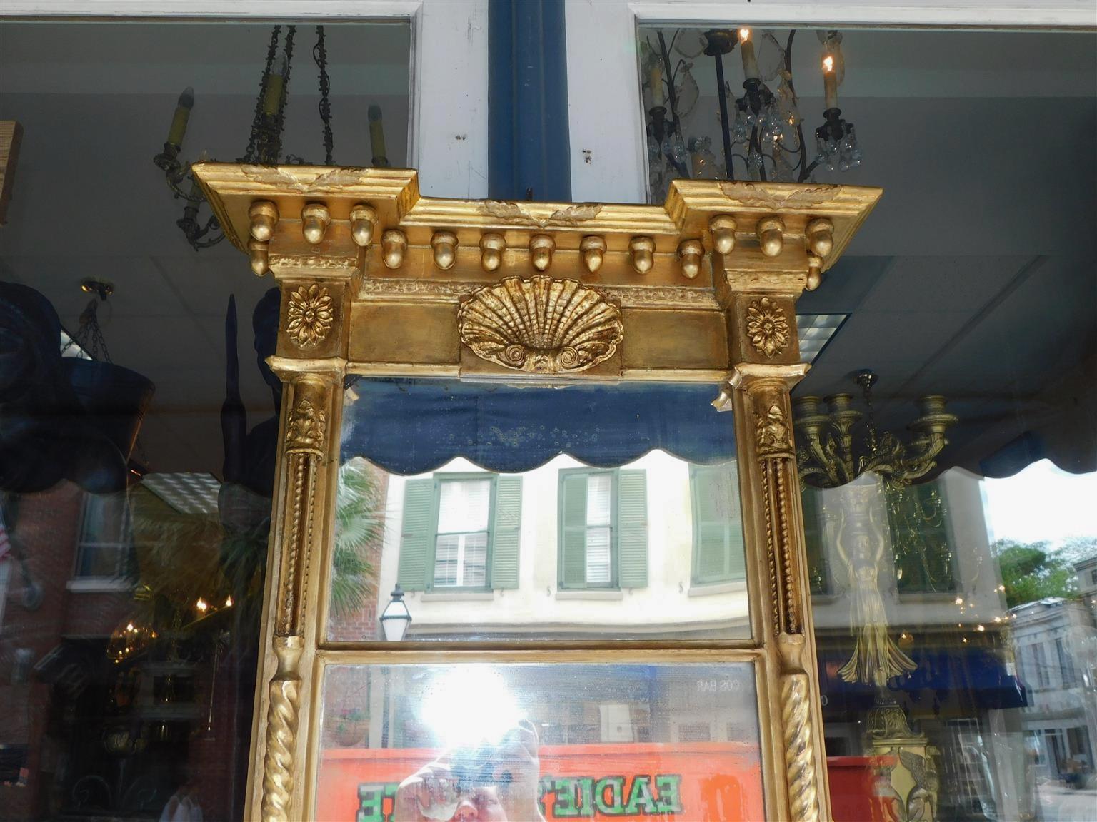 Early 19th Century American Classical Gilt Mirror with Acorn, Shell, and Medallion Carvings C. 1815 For Sale