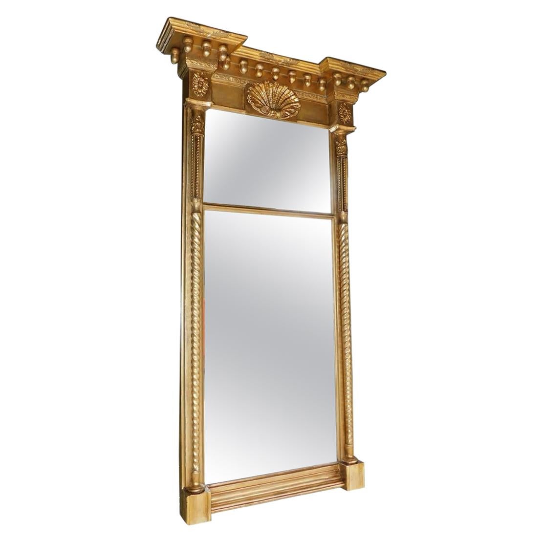 American Classical Gilt Mirror with Acorn, Shell, and Medallion Carvings C. 1815