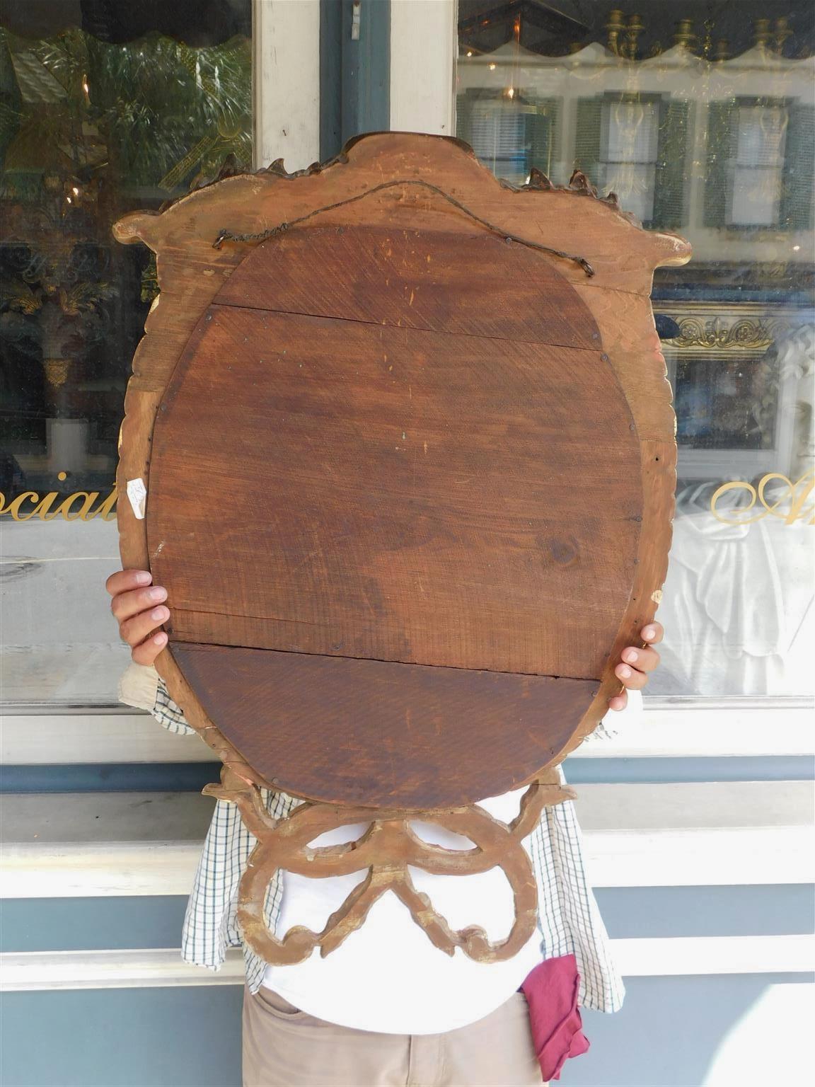 Gesso American Classical Gilt Wood Cornucopia & Grape Cluster Oval Wall Mirror, C 1820 For Sale