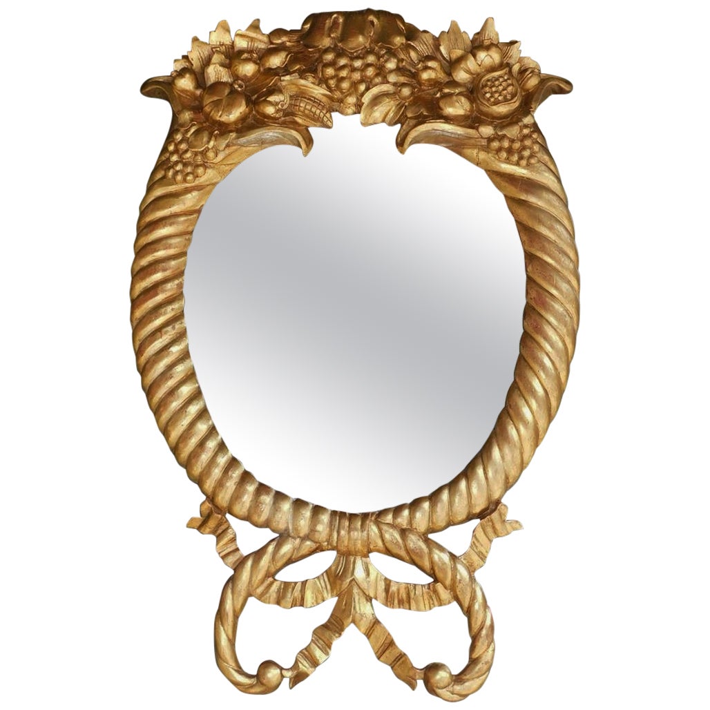 American Classical Gilt Wood Cornucopia & Grape Cluster Oval Wall Mirror, C 1820