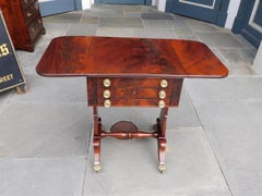 American Classical Mahogany Drop Leaf Three Drawer Table with Paw Casters C 1815