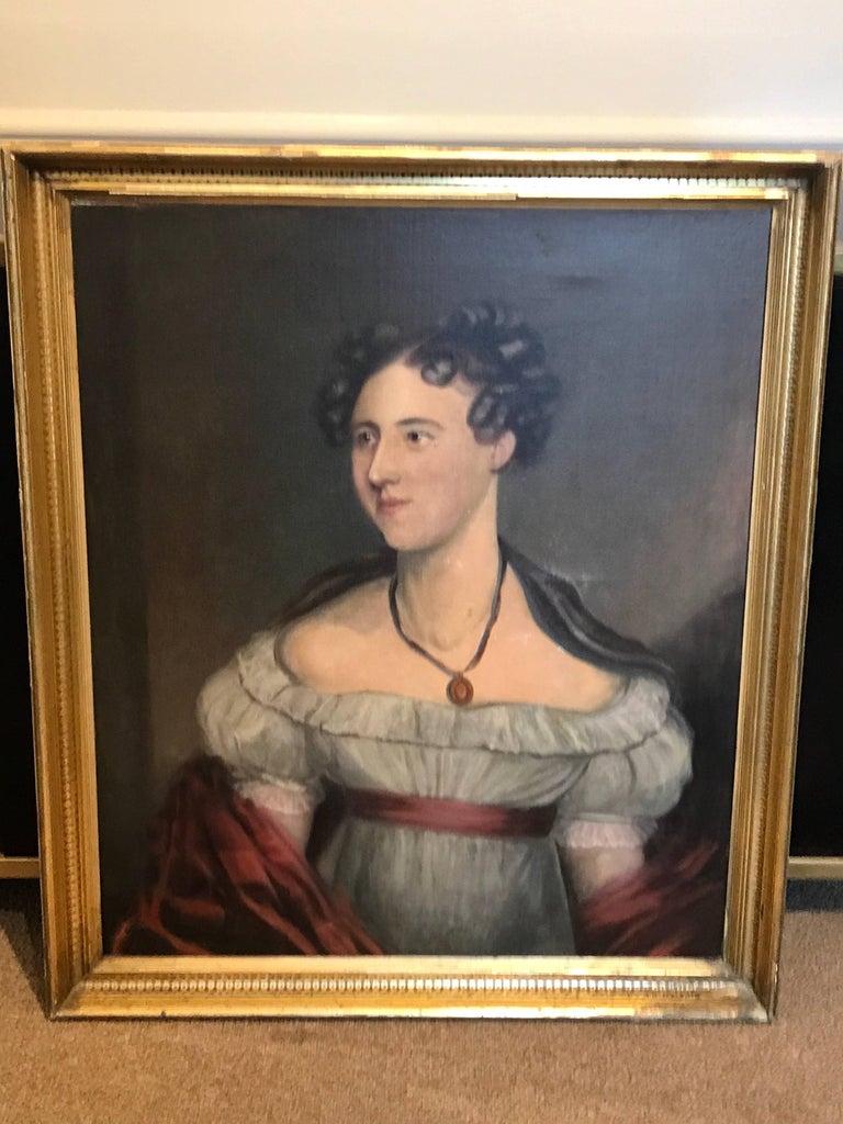 American classical portrait of a lady.
American School, unsigned.
Measures: Oil on canvas 25