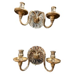 American Classical Silver Plated Sconces with Mirrored Backplates