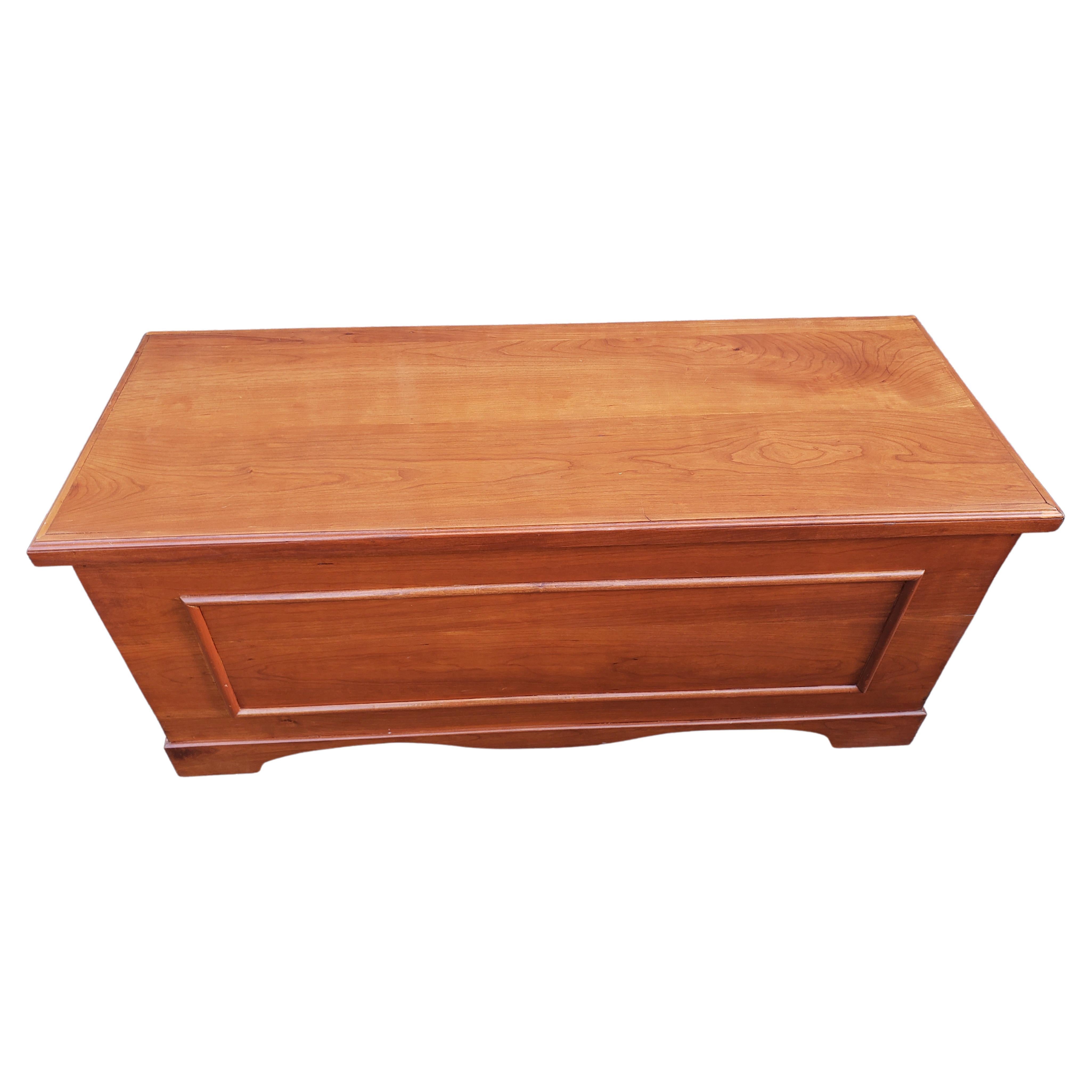 American Classical solid cherry cedar lined blanket chest. Very well kept and in excellent condition. Quality American craftsmanship in simplicity and elegance.
Measurements are 45.75