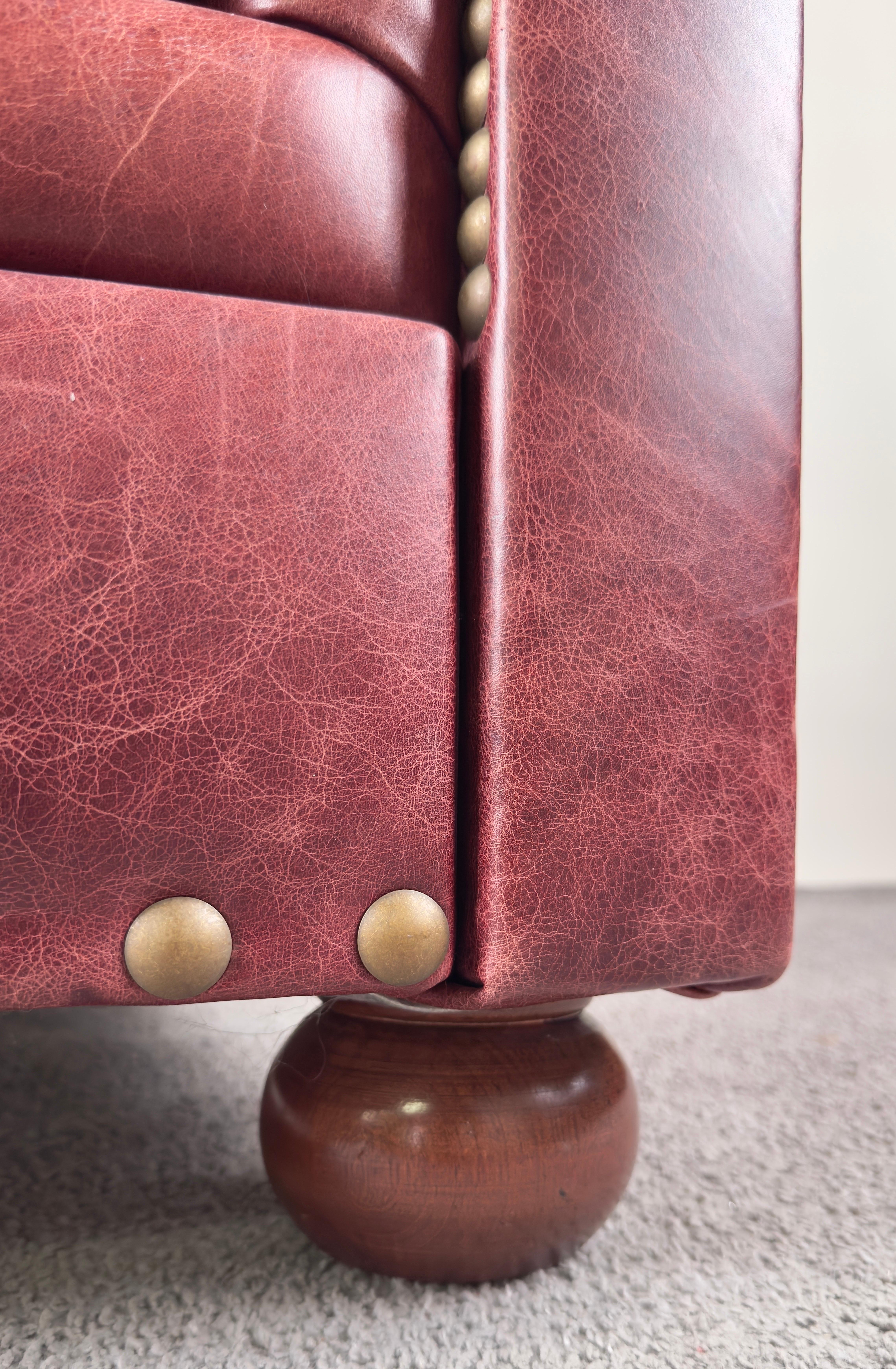 American Classical Style Distressed Leather Red - Brown Oversized Club Chair For Sale 2