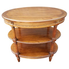 American Classical Three-Tier Oval Fruitwood Side Table