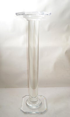 American Clear Tubular Lucite Pedestal Faceted Platform & Base Sculpture Stand