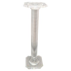 American Clear Tubular Lucite Pedestal Faceted Platform & Base Sculpture Stand