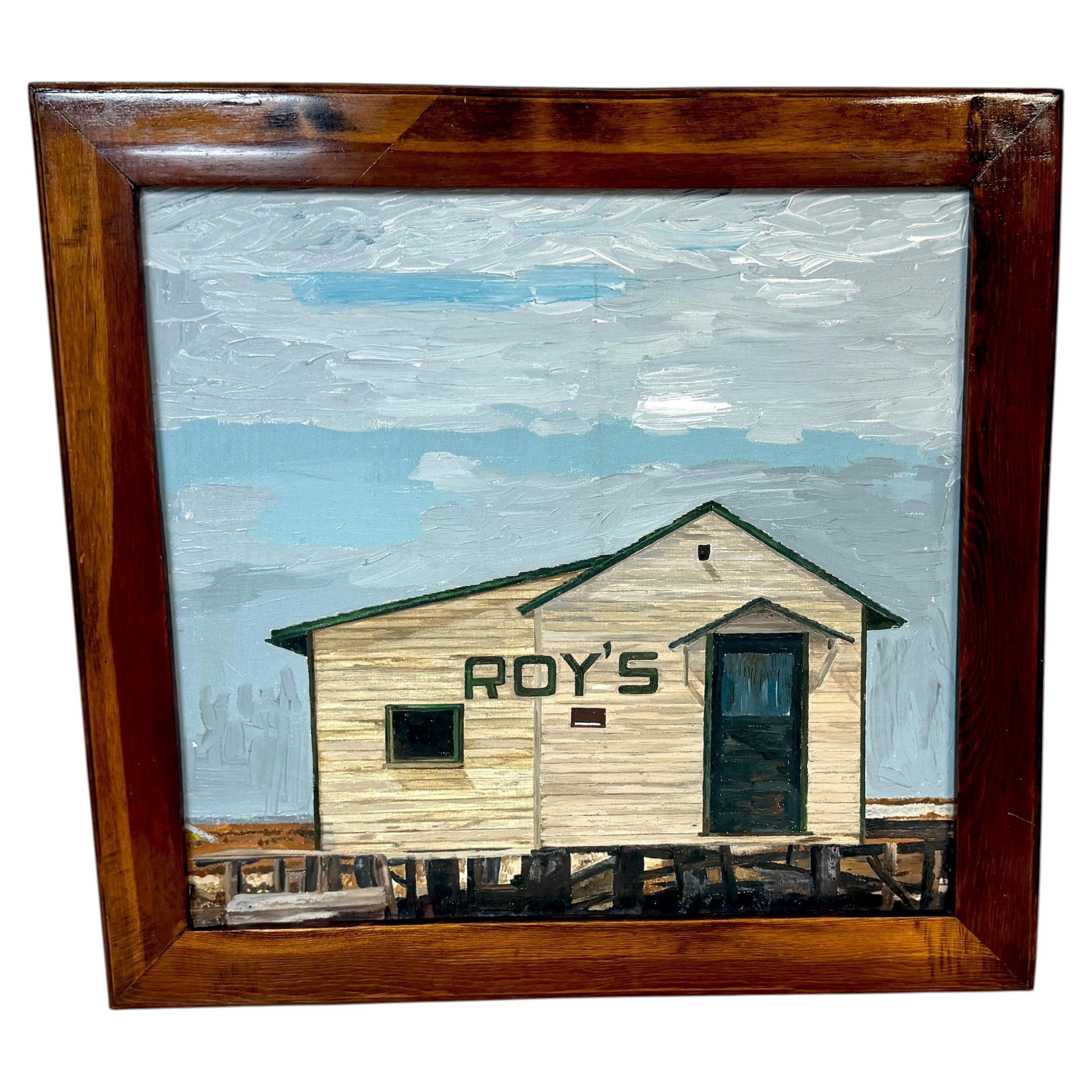 American Coastal Folk Art Painting of "Roy's" New England Clam Shack, Unsigned