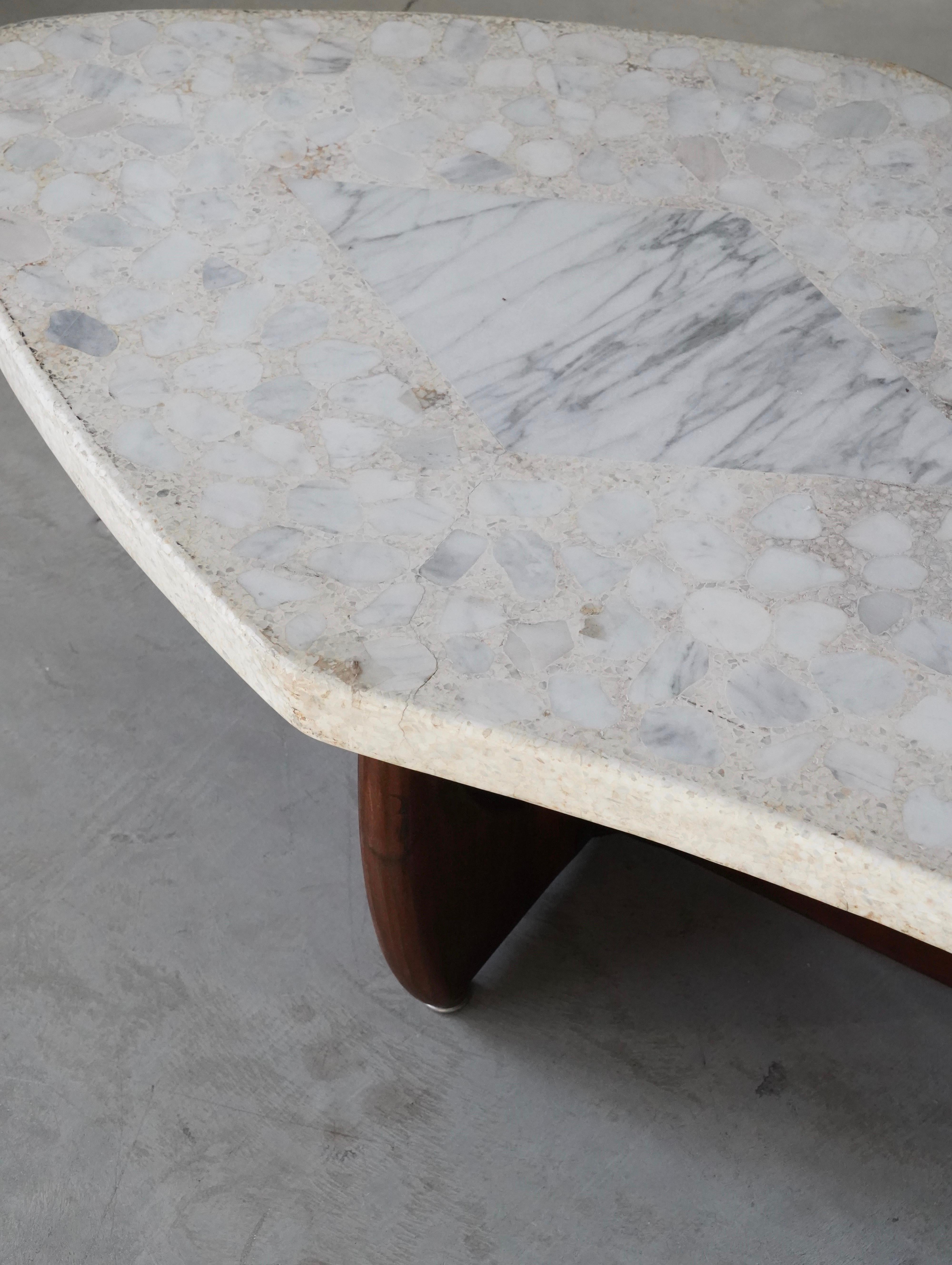 American, Cocktail Table, Terrazzo, Carrara Marble, Walnut, United States, 1950s In Fair Condition For Sale In High Point, NC